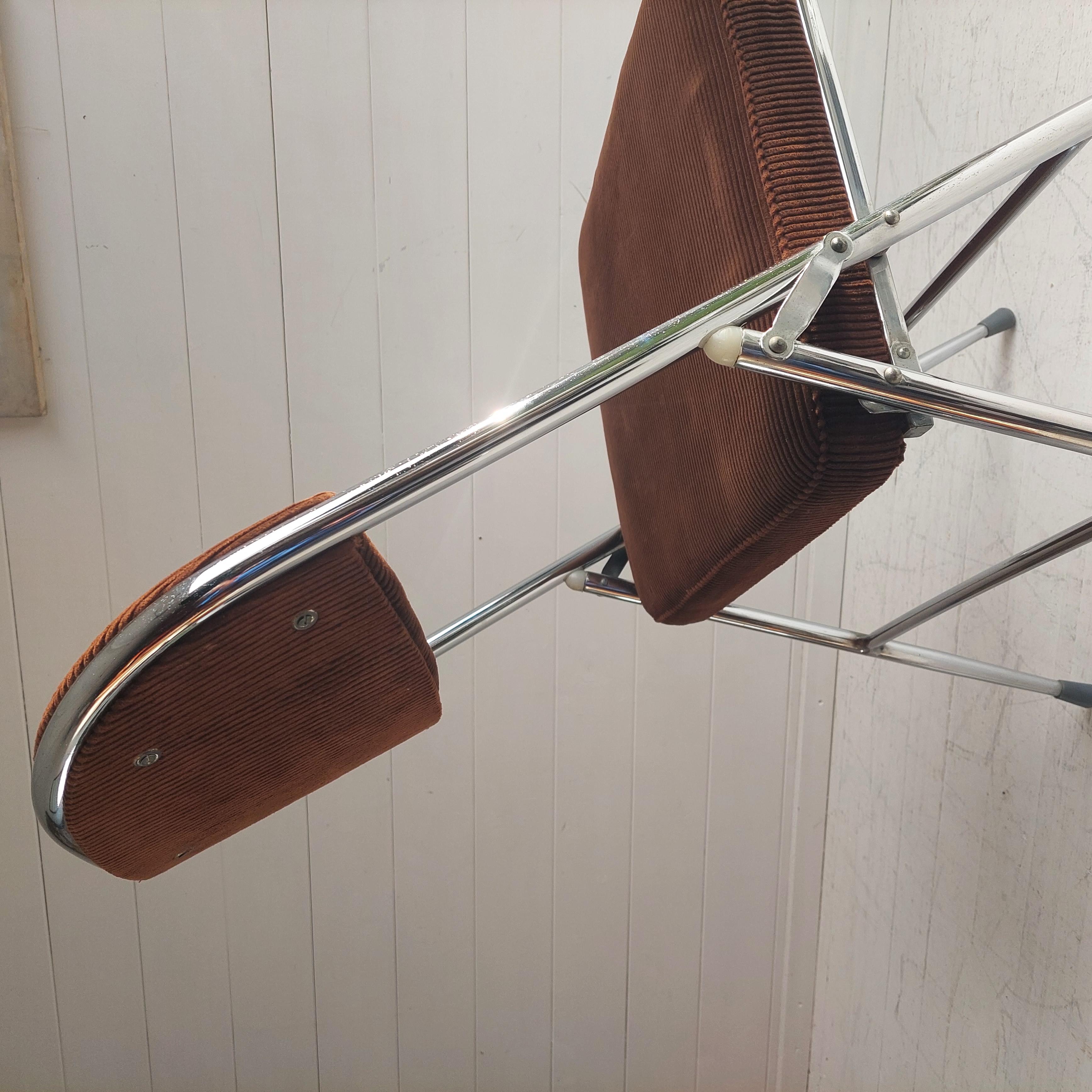 Midcentury Chrome & Corduroy Folding Chair, 1970s 3