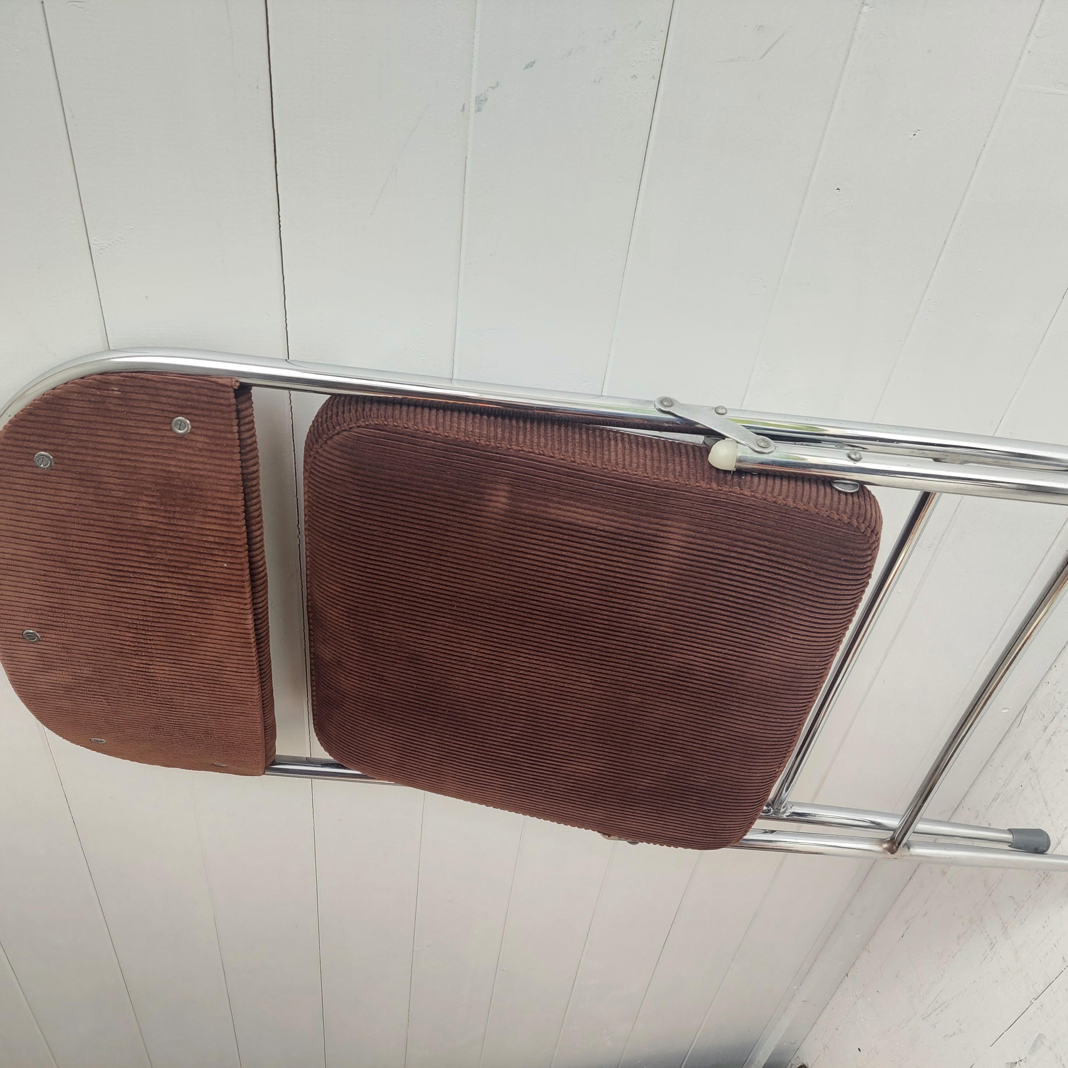 Midcentury Chrome & Corduroy Folding Chair, 1970s 5