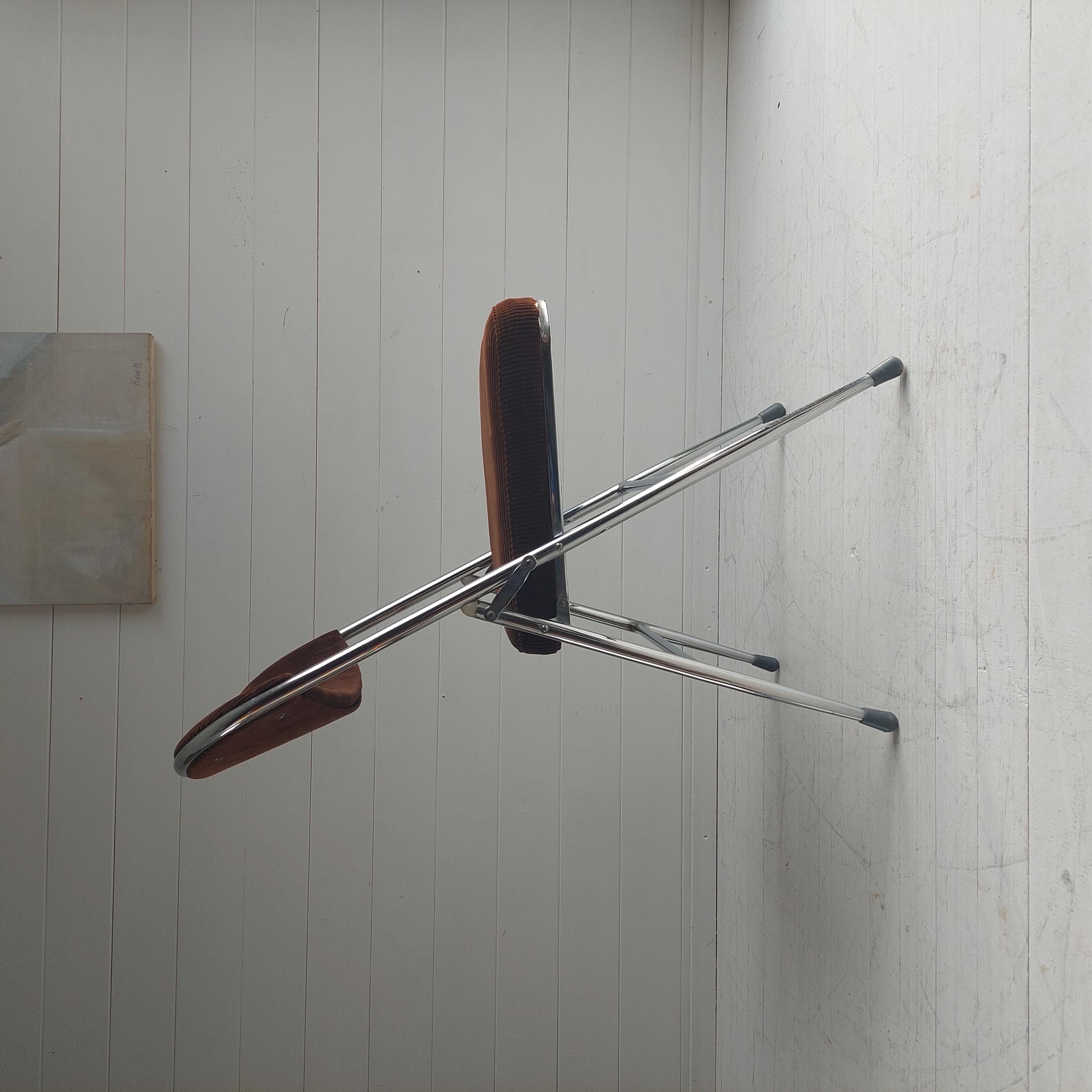 Bauhaus Midcentury Chrome & Corduroy Folding Chair, 1970s