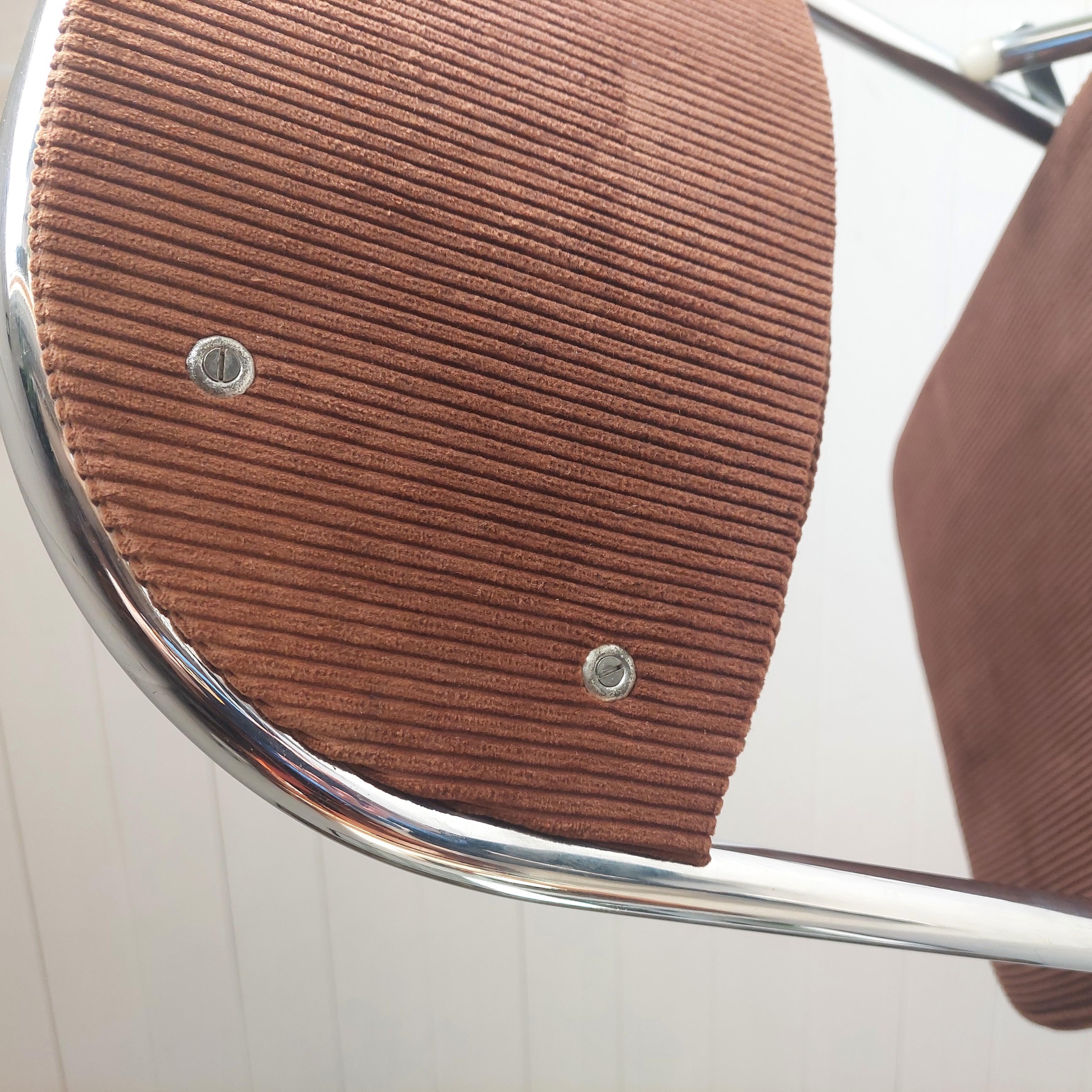 Midcentury Chrome & Corduroy Folding Chair, 1970s In Good Condition In Leamington Spa, GB