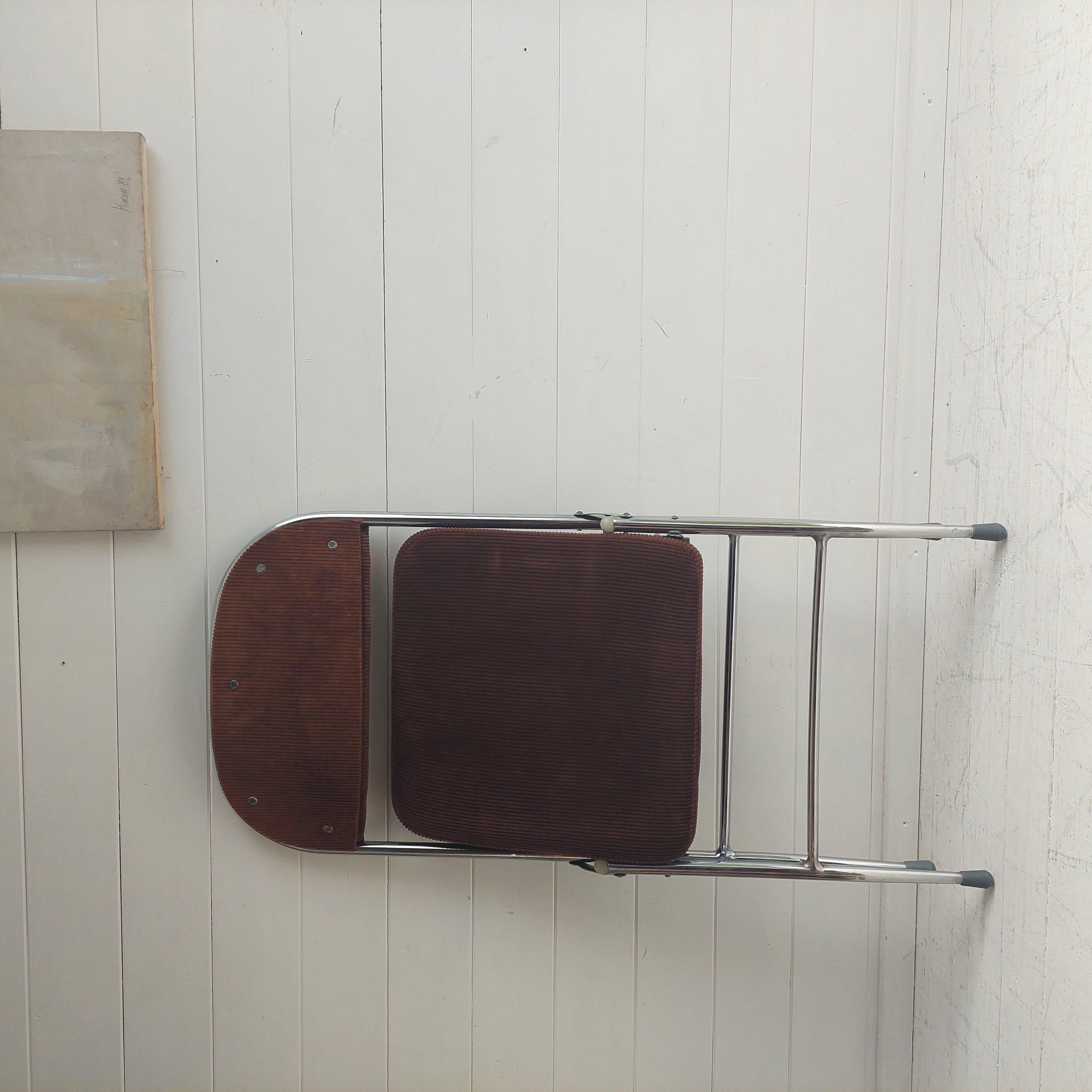 Fabric Midcentury Chrome & Corduroy Folding Chair, 1970s