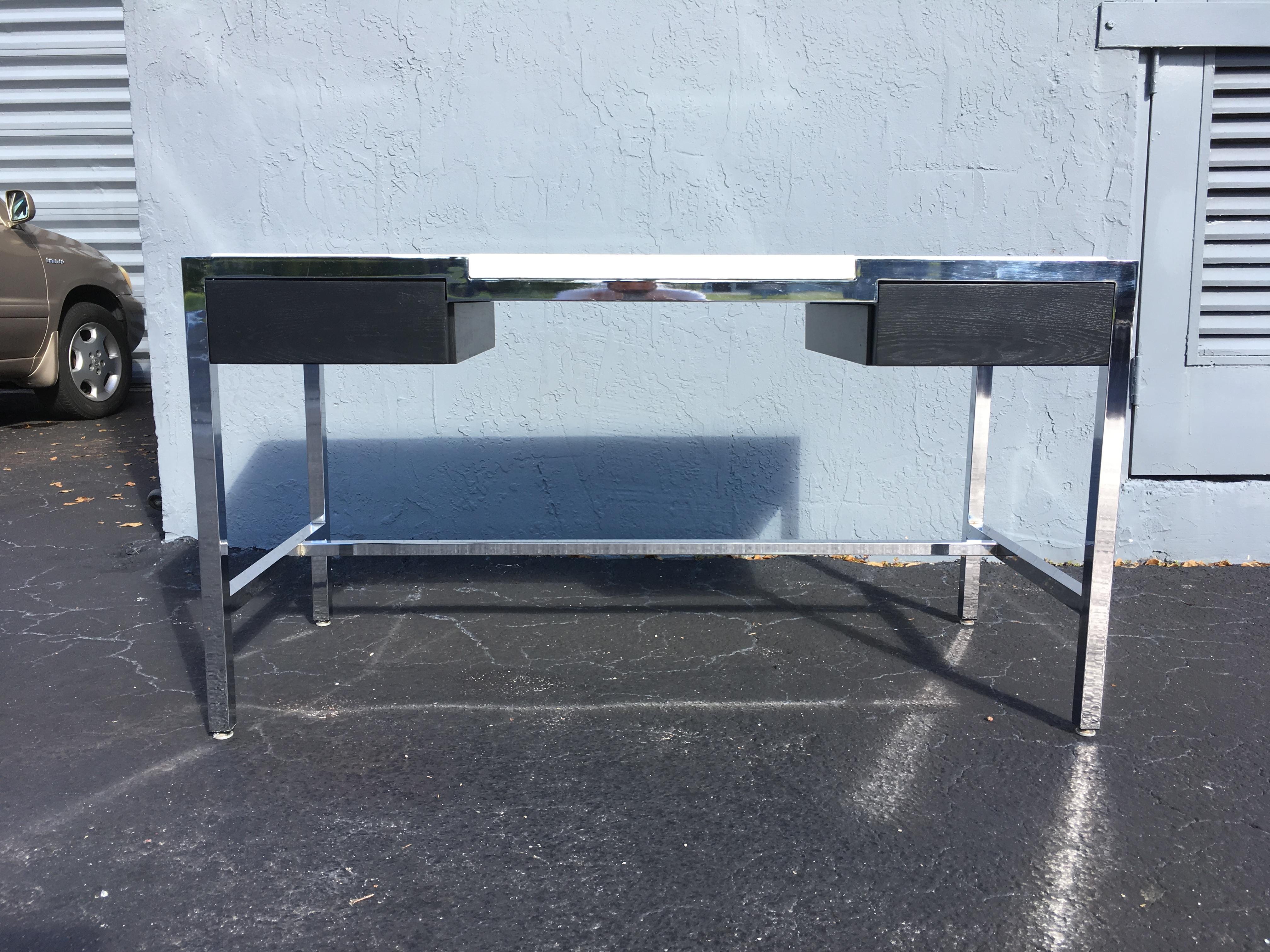Midcentury Chrome Desk with Alligator Leather Top by Century 10