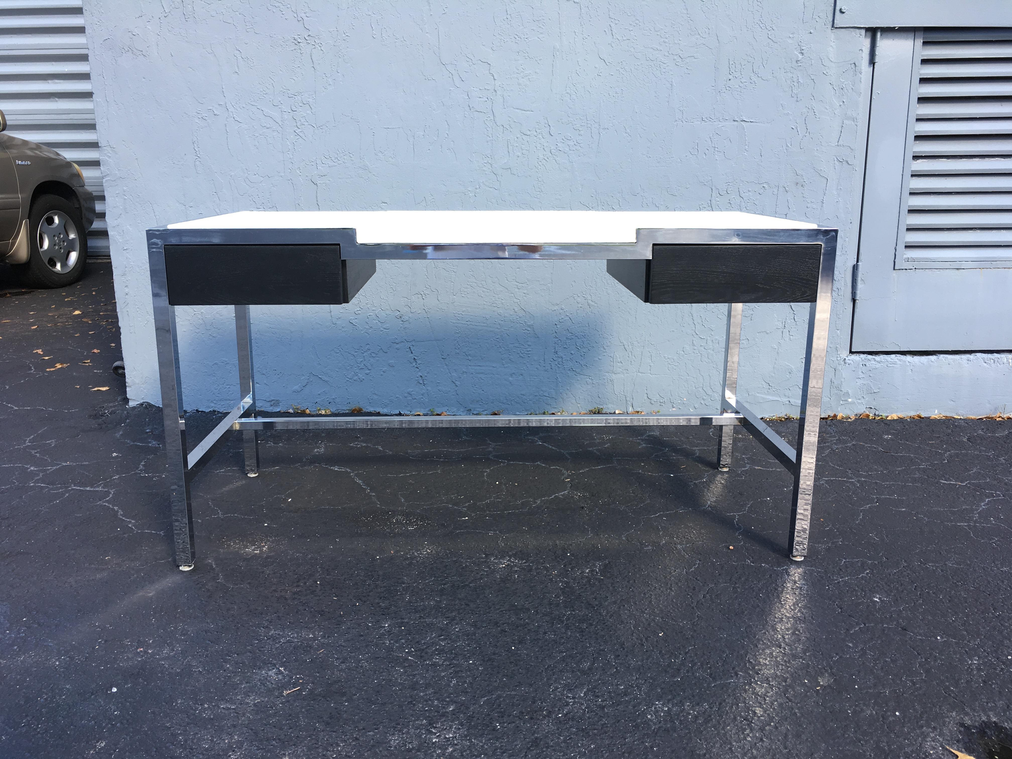 Midcentury Chrome Desk with Alligator Leather Top by Century 11