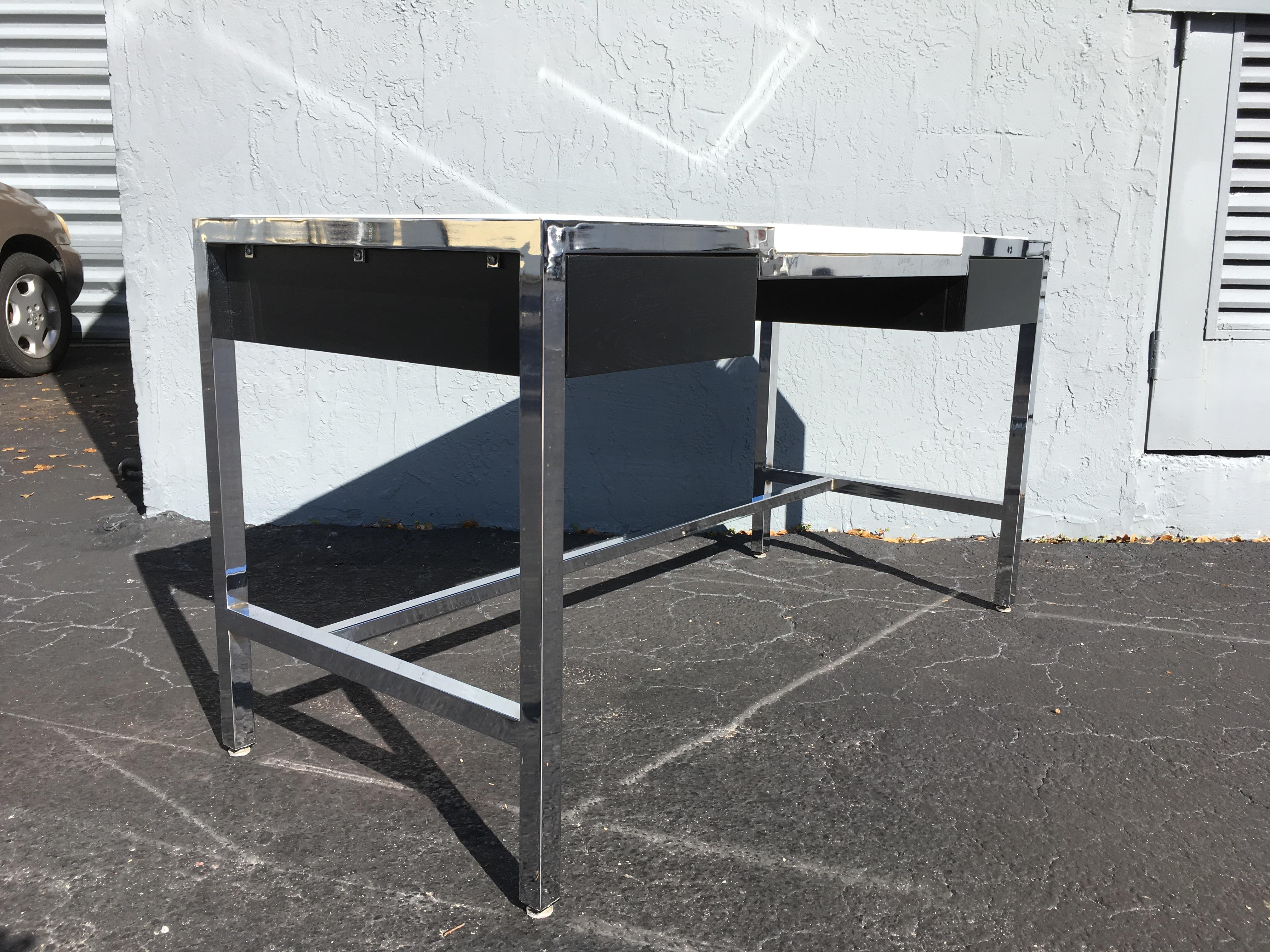 Midcentury Chrome Desk with Alligator Leather Top by Century 3
