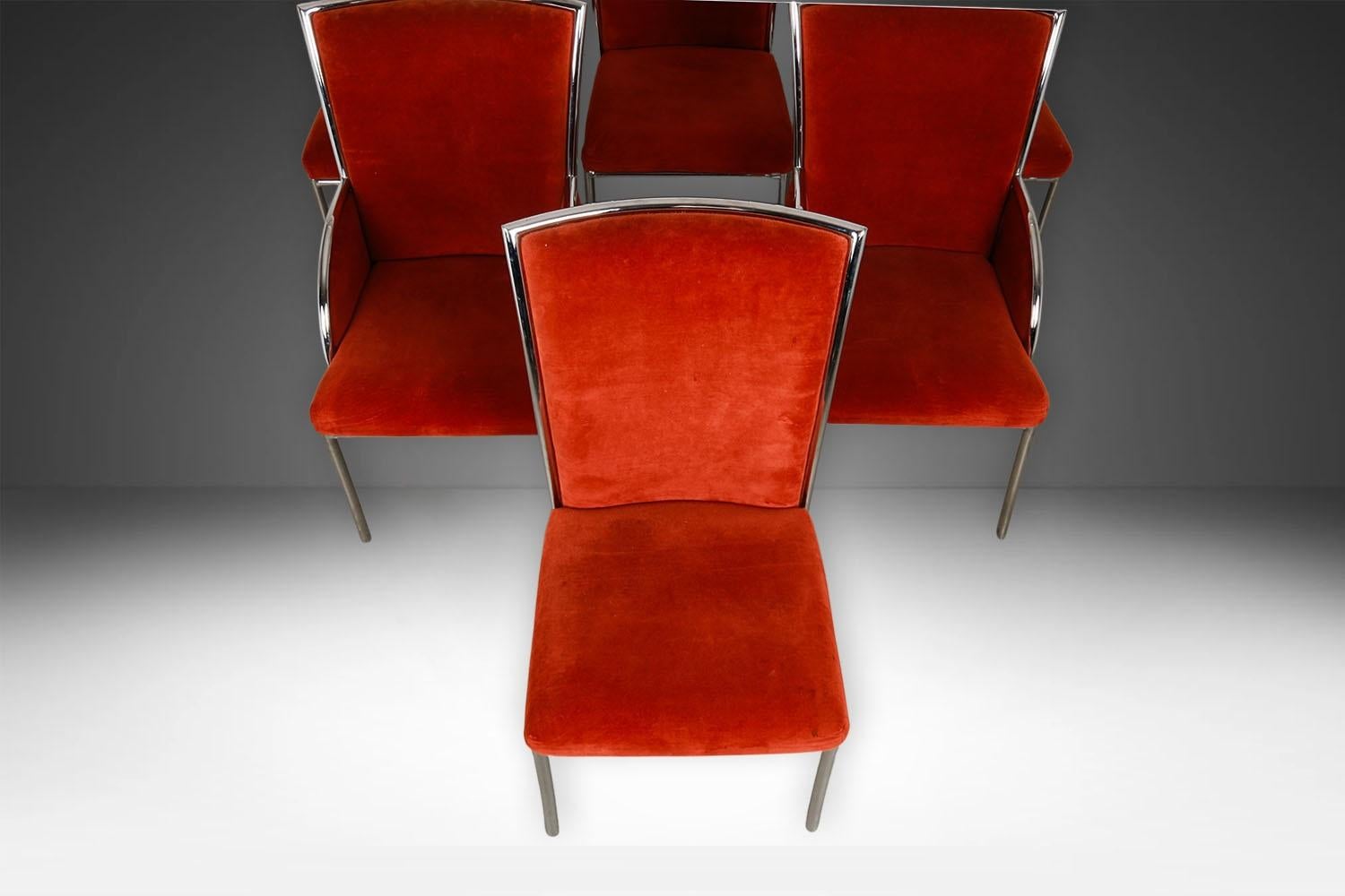 Mid-Century moderno Sedie da pranzo cromate del metà del secolo scorso in stile Milo Baughman in vendita