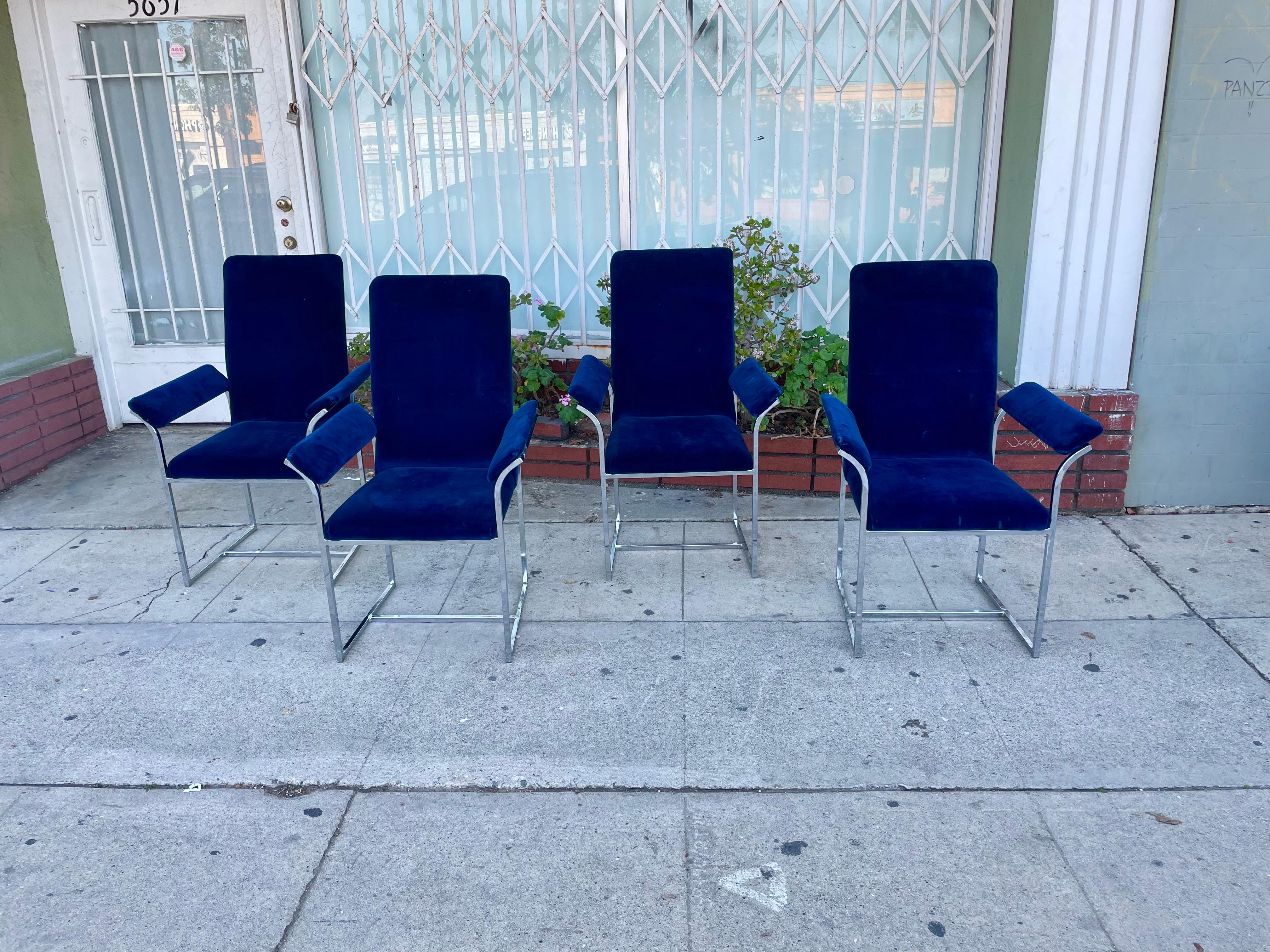 Mid-Century Modern Mid-Century Chrome Dining Chairs Styled After Milo Baughman For Sale