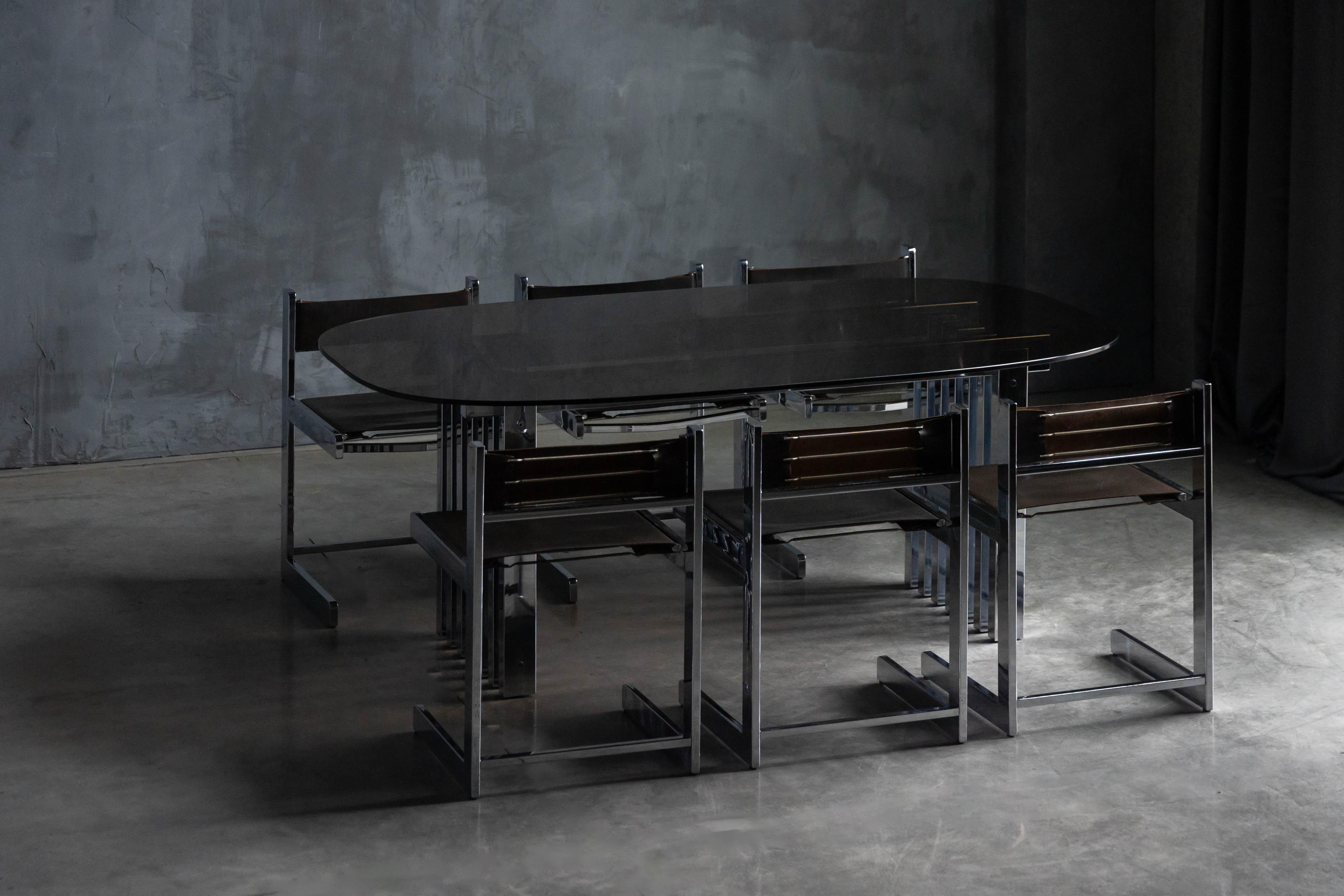 Table de salle à manger chromée du milieu du siècle pour Roche Bobois, France, 1970 en vente 7