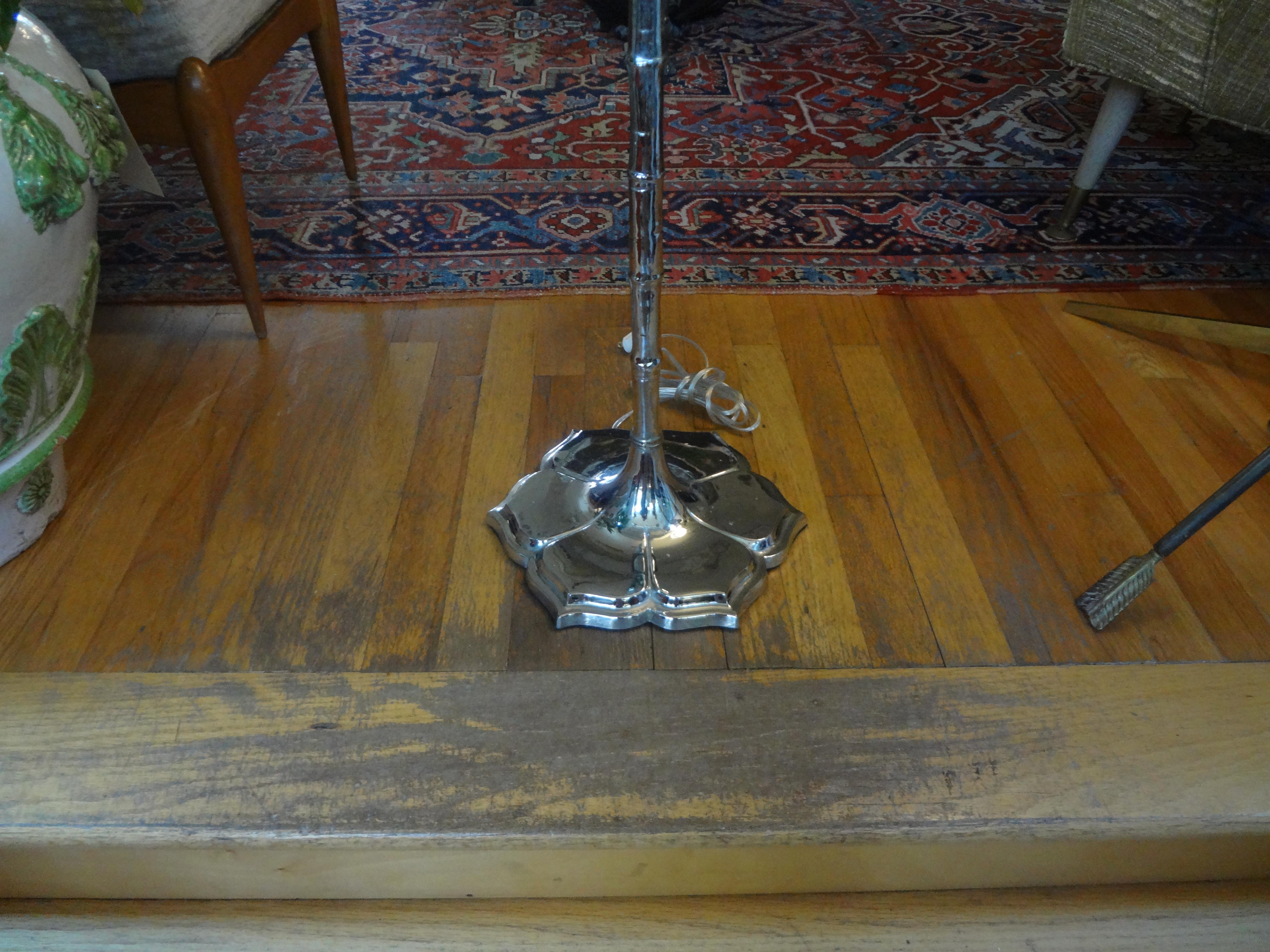 Midcentury Chrome Faux Bamboo Lotus Floor Lamp For Sale 3