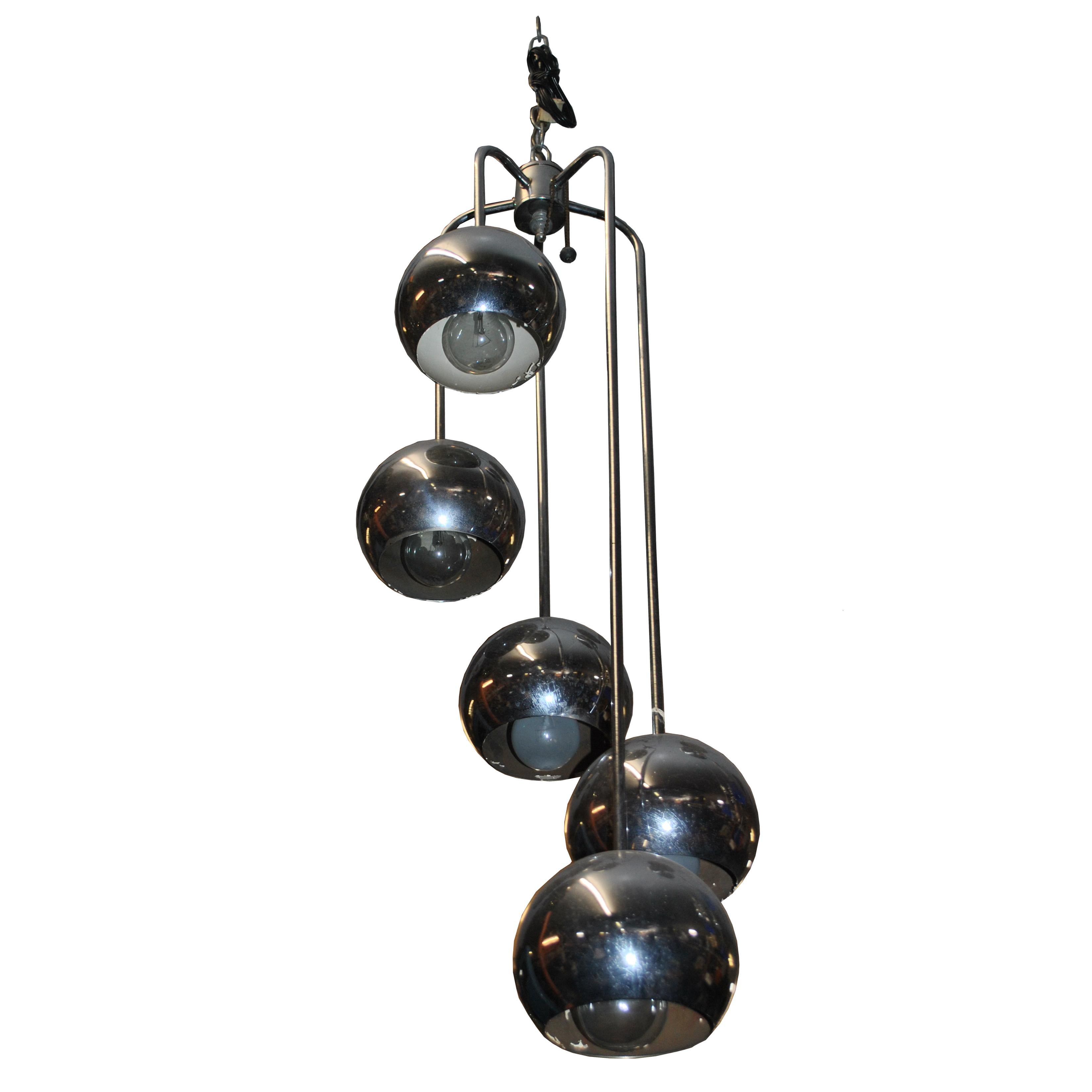 Unknown Mid Century Chrome Five Globe Lighting Fixture  