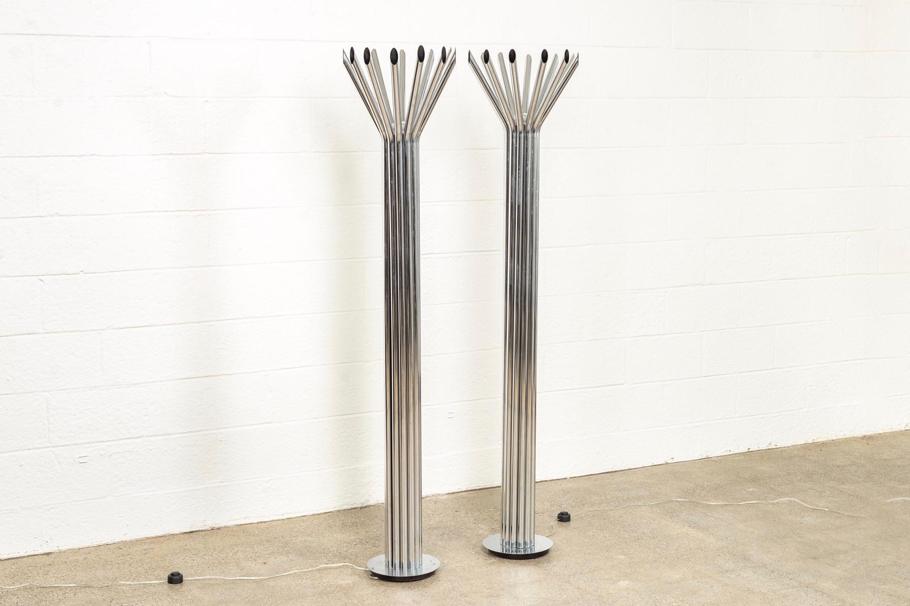 American Midcentury Chrome Floor Lamp by George Kovacs 'Attr.' Matching Pair Available For Sale
