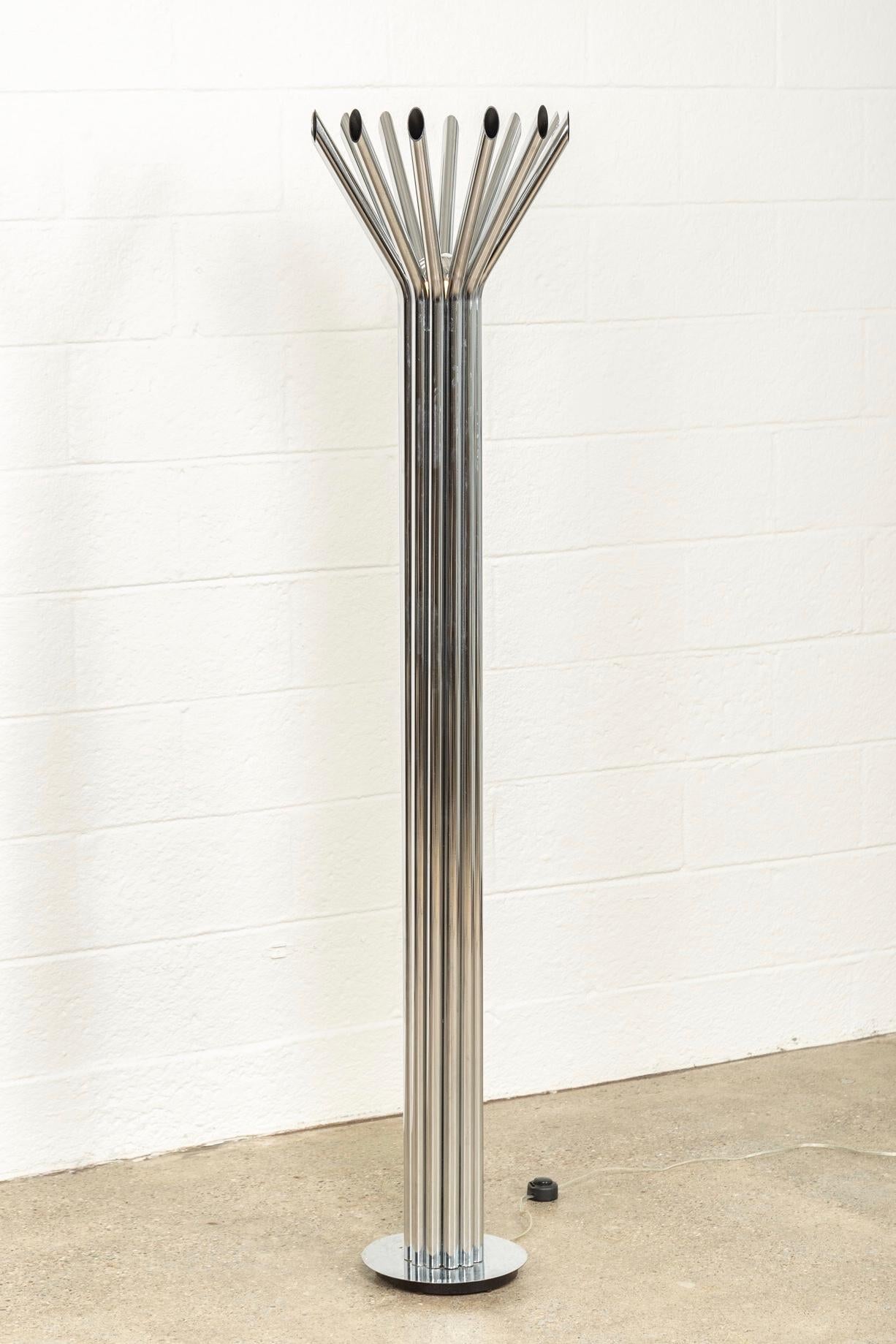 Midcentury Chrome Floor Lamp by George Kovacs 'Attr.' Matching Pair Available In Good Condition For Sale In Detroit, MI