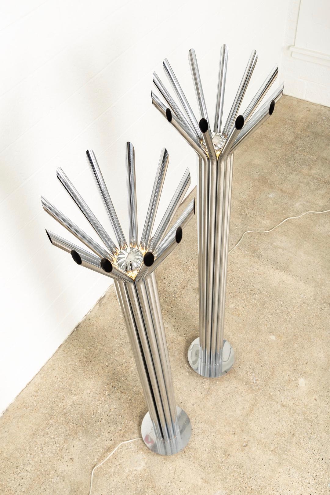 Late 20th Century Midcentury Chrome Floor Lamp by George Kovacs 'Attr.' Matching Pair Available For Sale