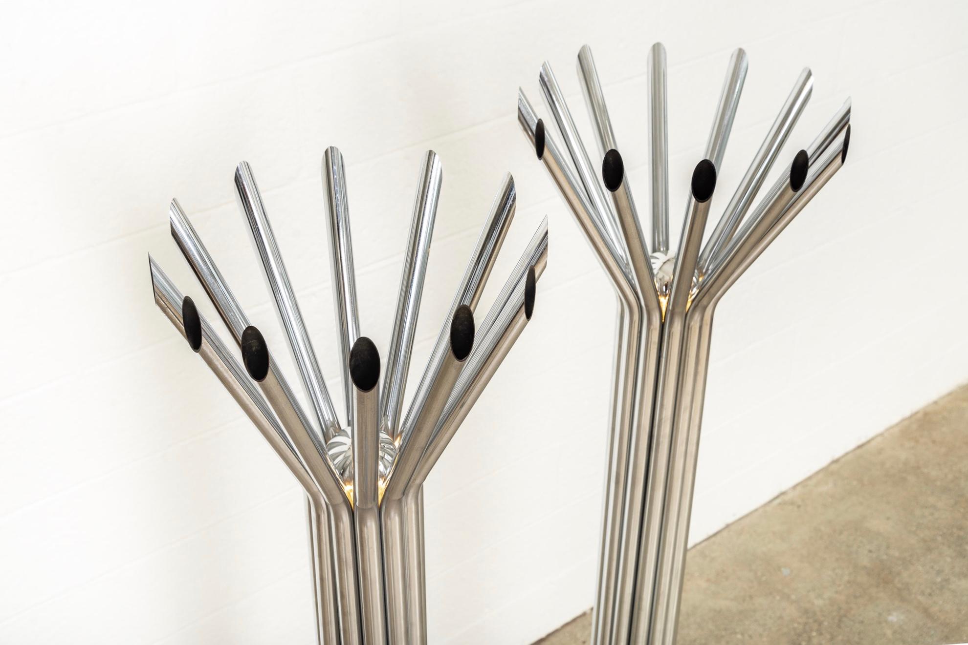 Steel Midcentury Chrome Floor Lamp by George Kovacs 'Attr.' Matching Pair Available For Sale