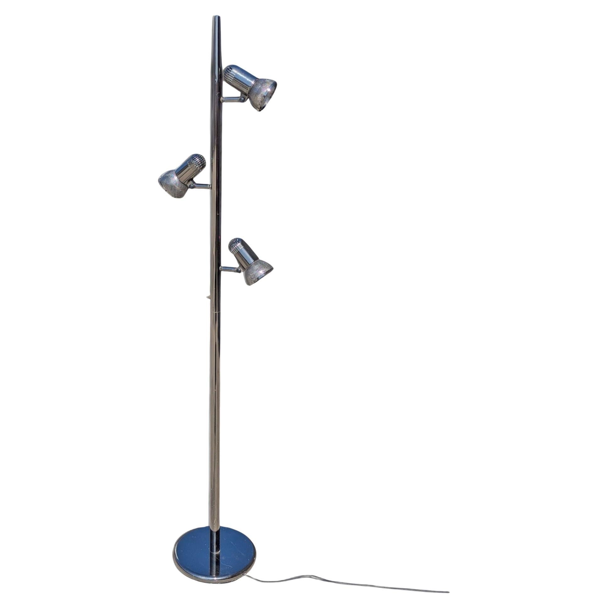 Mid-Century Chrome Floor Lamp with Adjustable Microphone-Style Shades, 1970s For Sale