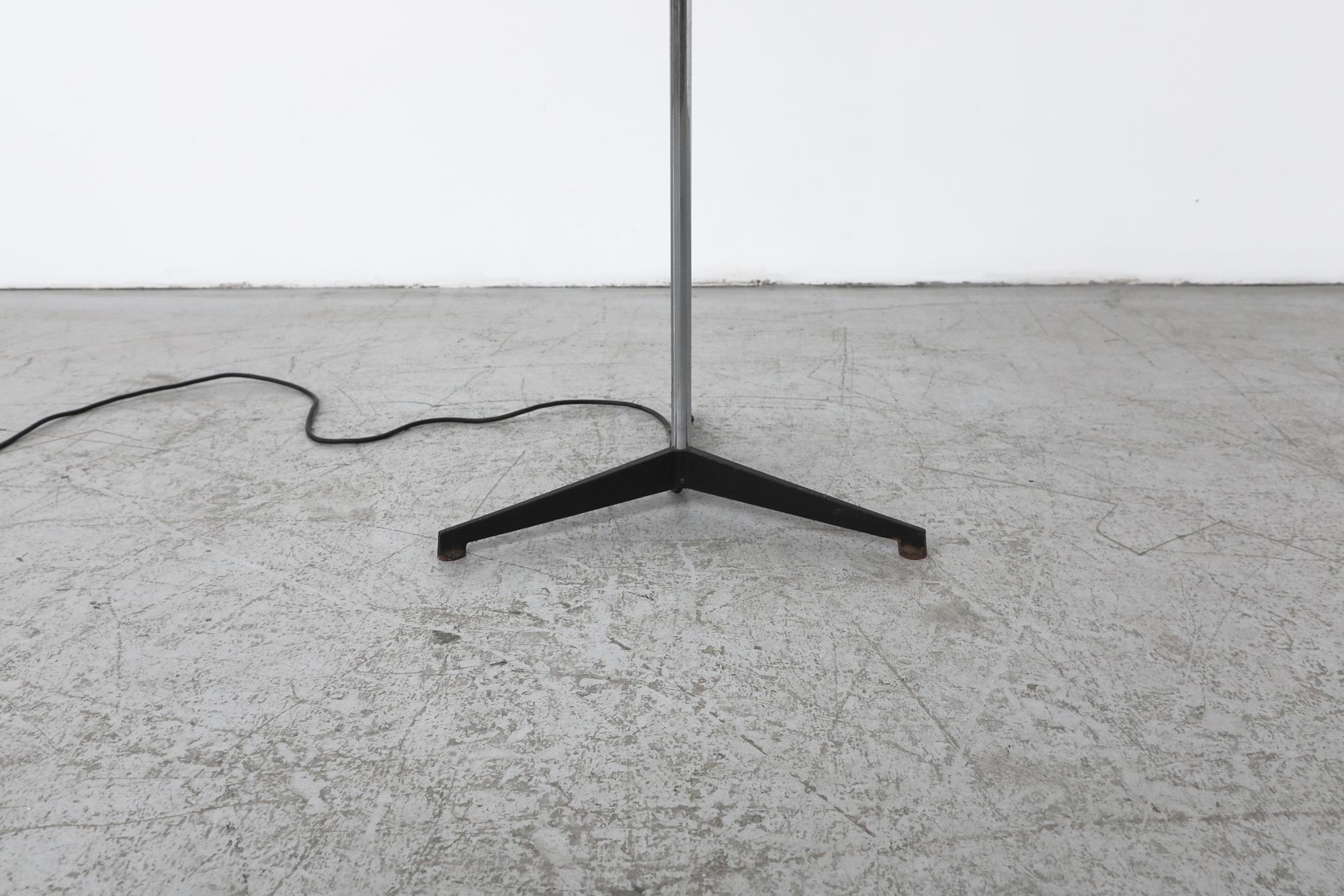 Metal Mid-Century Chrome Floor Lamp with Black Tripod Base