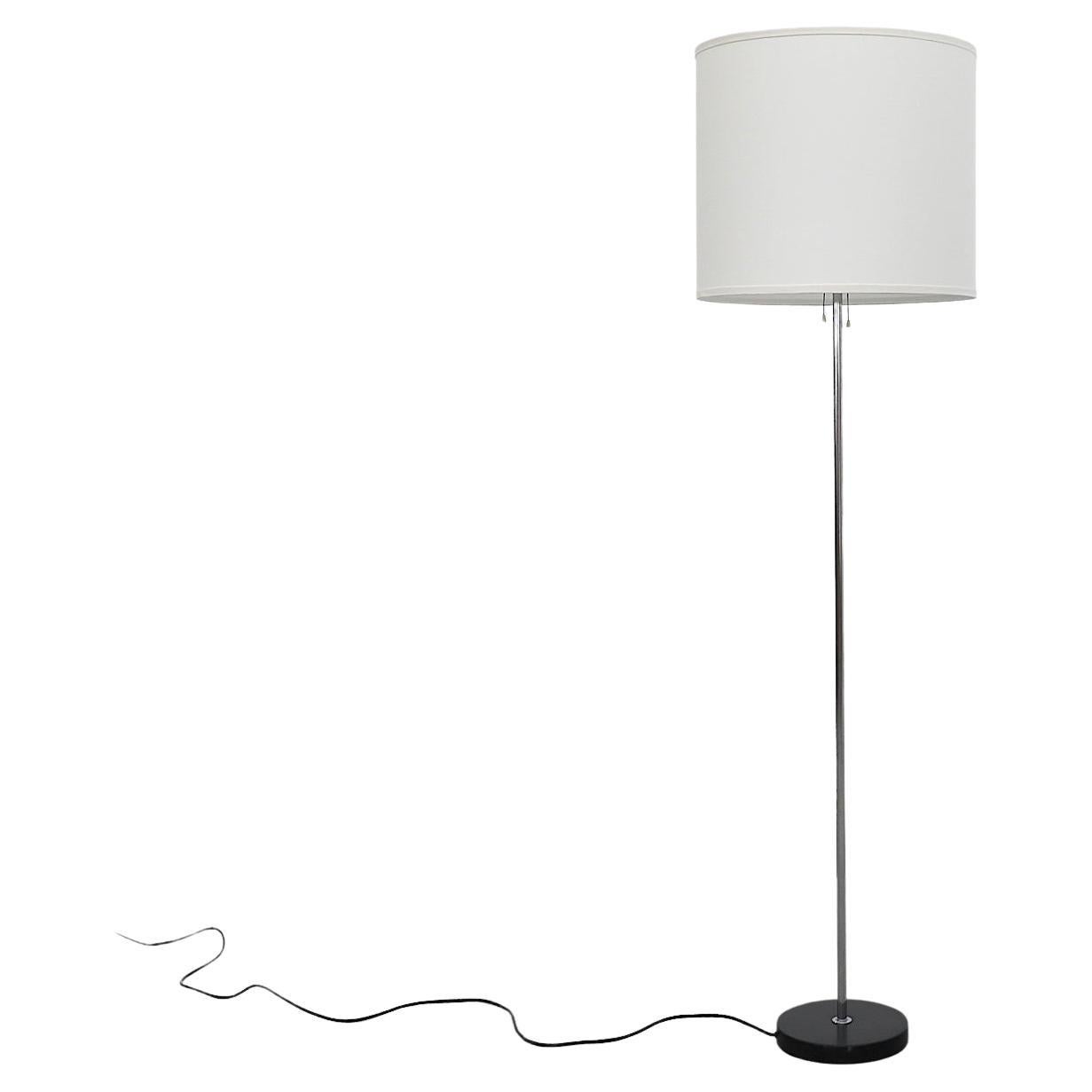 Mid-Century Chrome Floor Lamp with Weighted Black Enameled Base