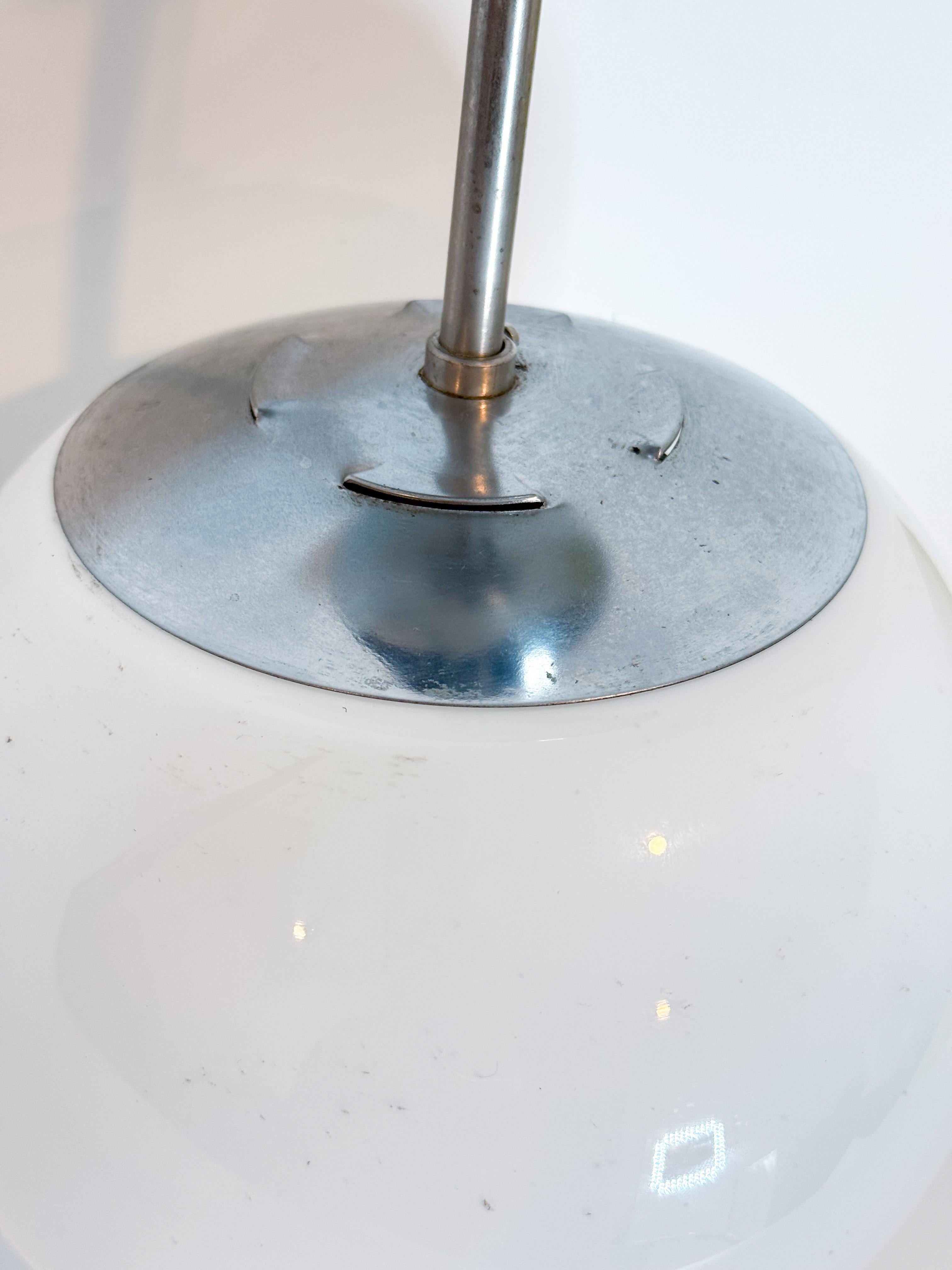 Mid-Century Modern Mid-Century Chrome Flush-Mount Ceiling Light with Opaline Globe 1960s For Sale