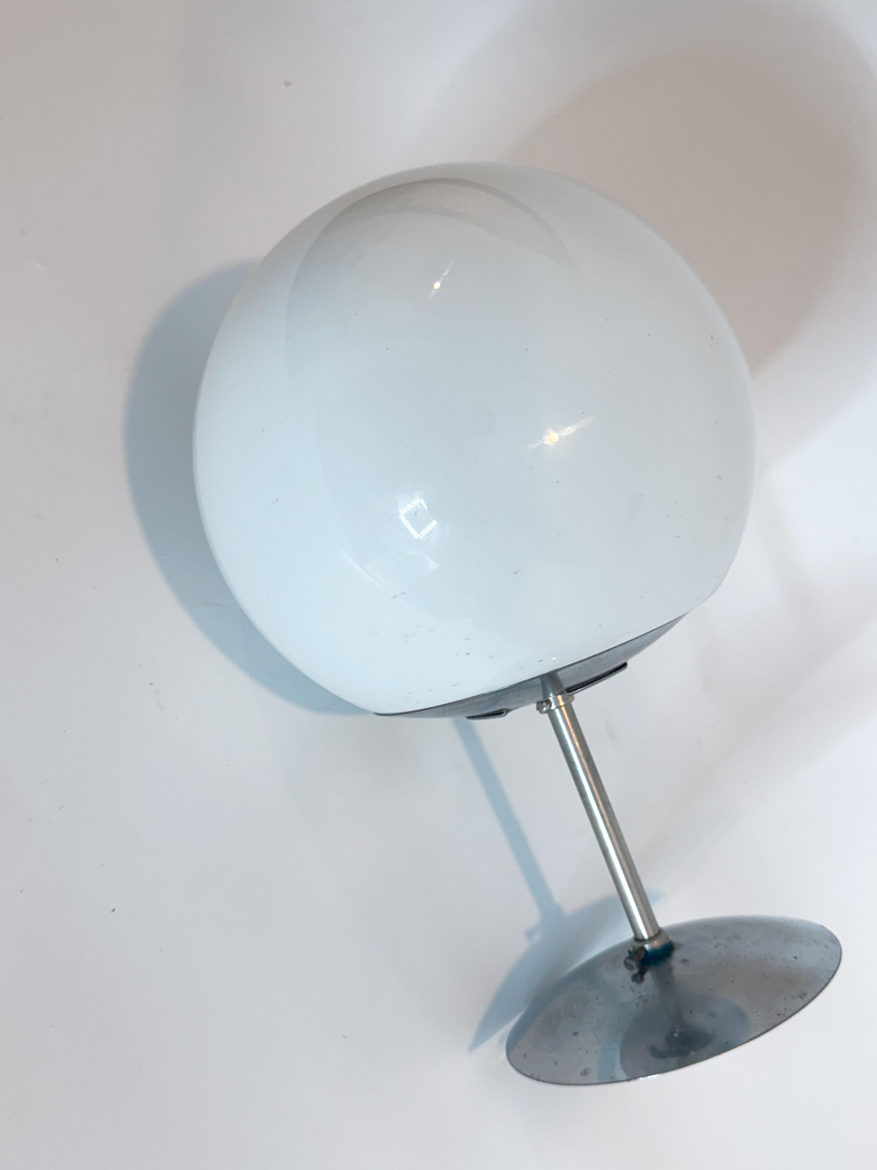 Mid-Century Chrome Flush-Mount Ceiling Light with Opaline Globe 1960s For Sale 1