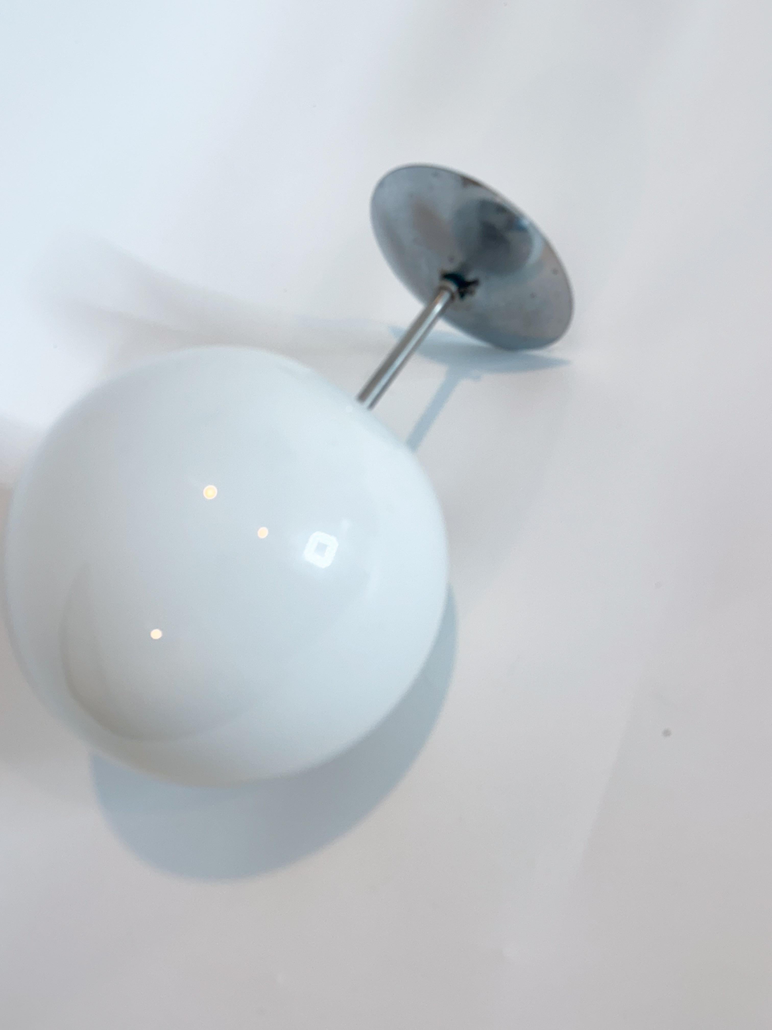 Mid-Century Chrome Flush-Mount Ceiling Light with Opaline Globe 1960s For Sale 2