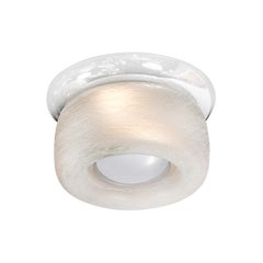 Mid-Century Chrome Flush-Mount Chandelier with Spun Frosted Textural Shade