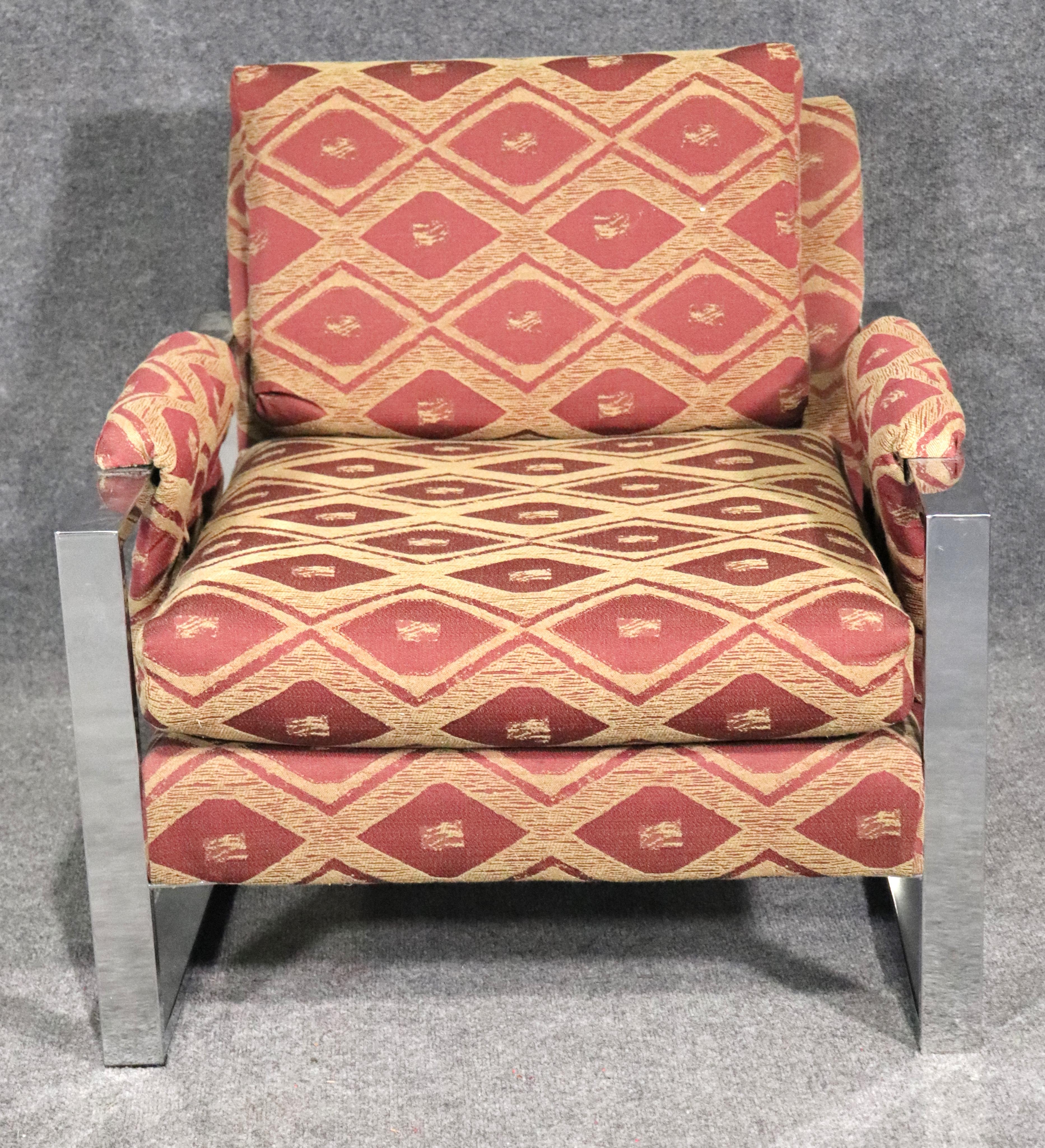 Mid-Century Modern Mid-Century Chrome Frame Chair W/ Ottoman For Sale