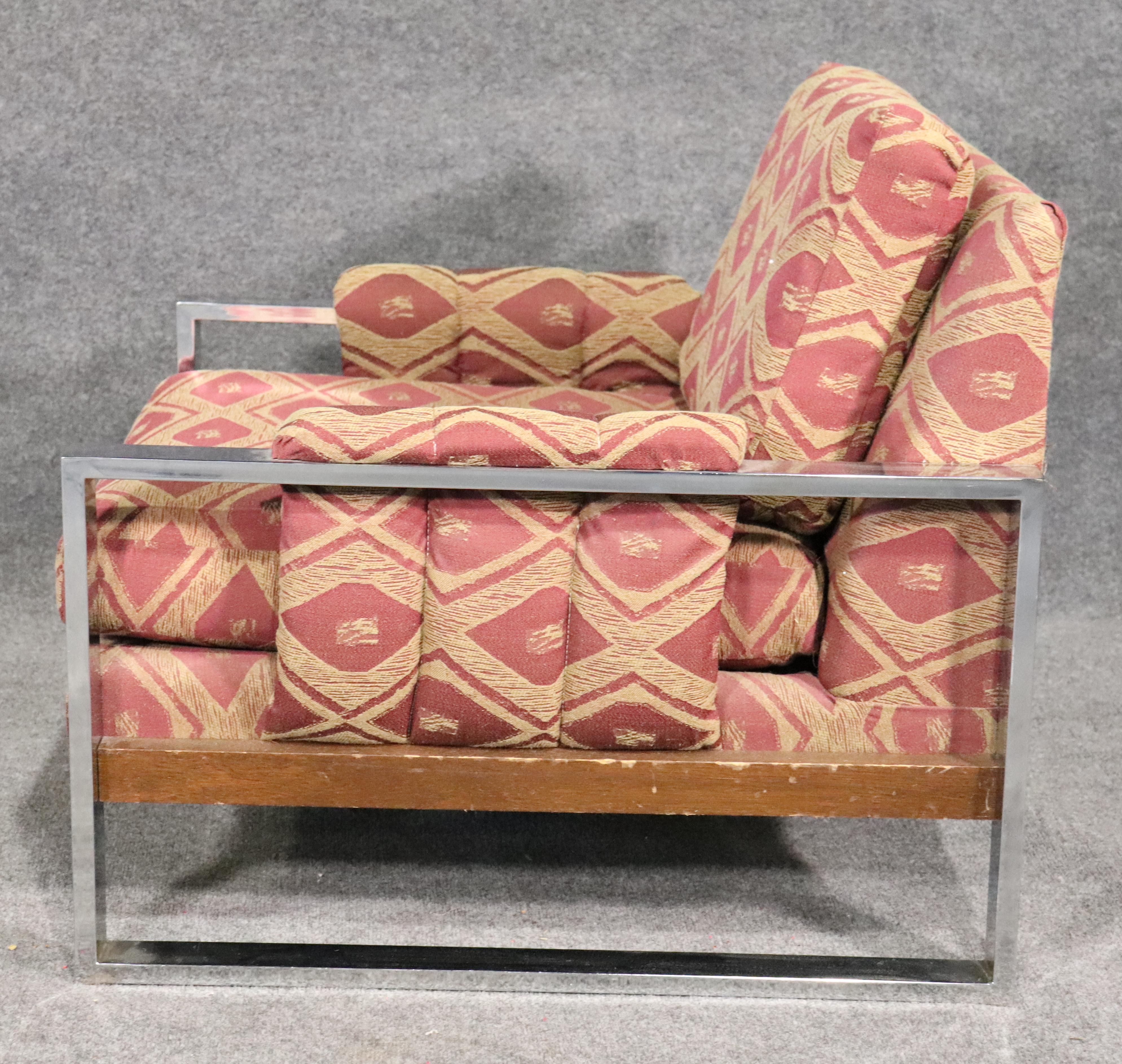 20th Century Mid-Century Chrome Frame Chair W/ Ottoman For Sale