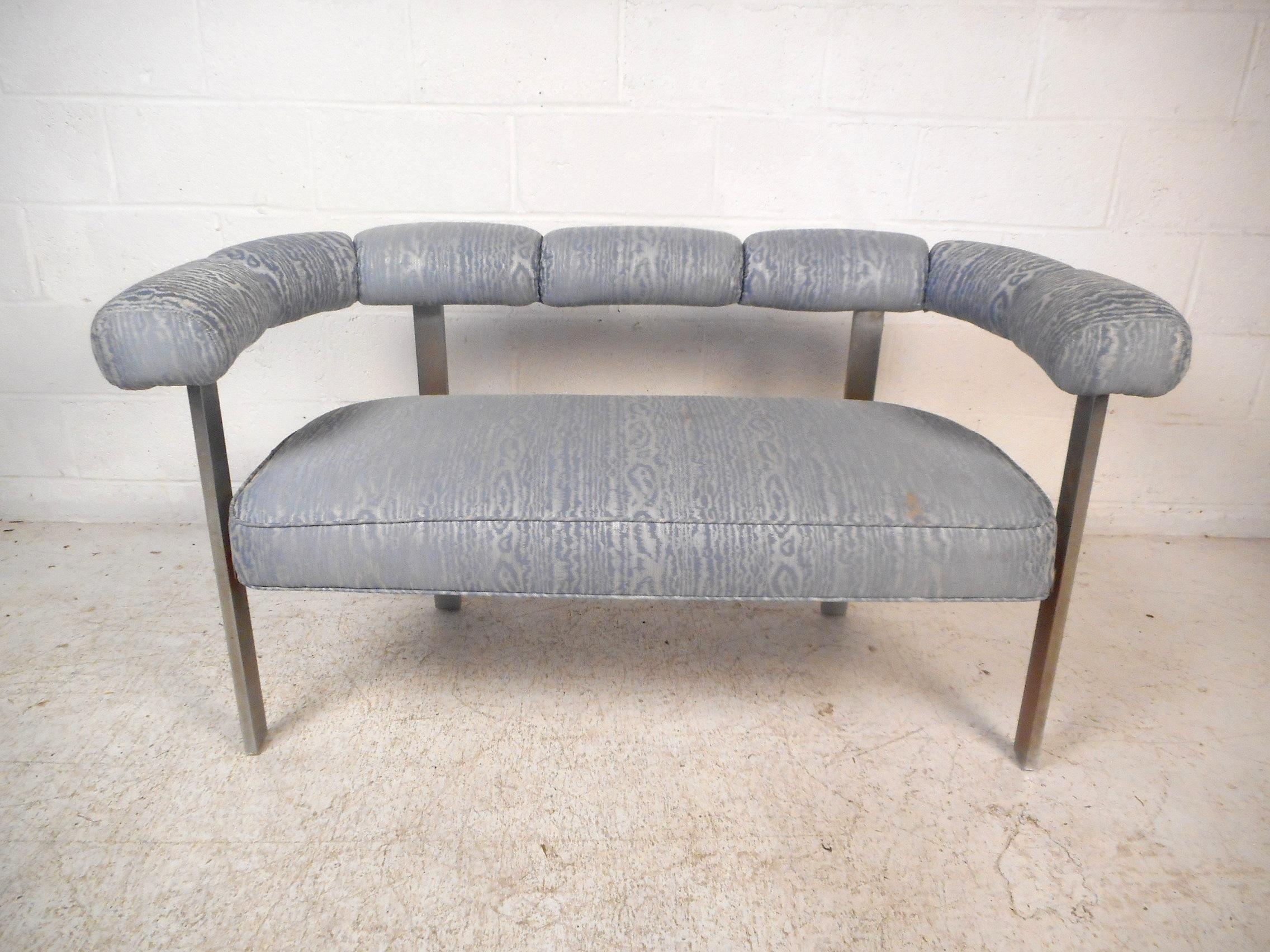 Mid-Century Modern Mid-Century Chrome Frame Upholstered Bench