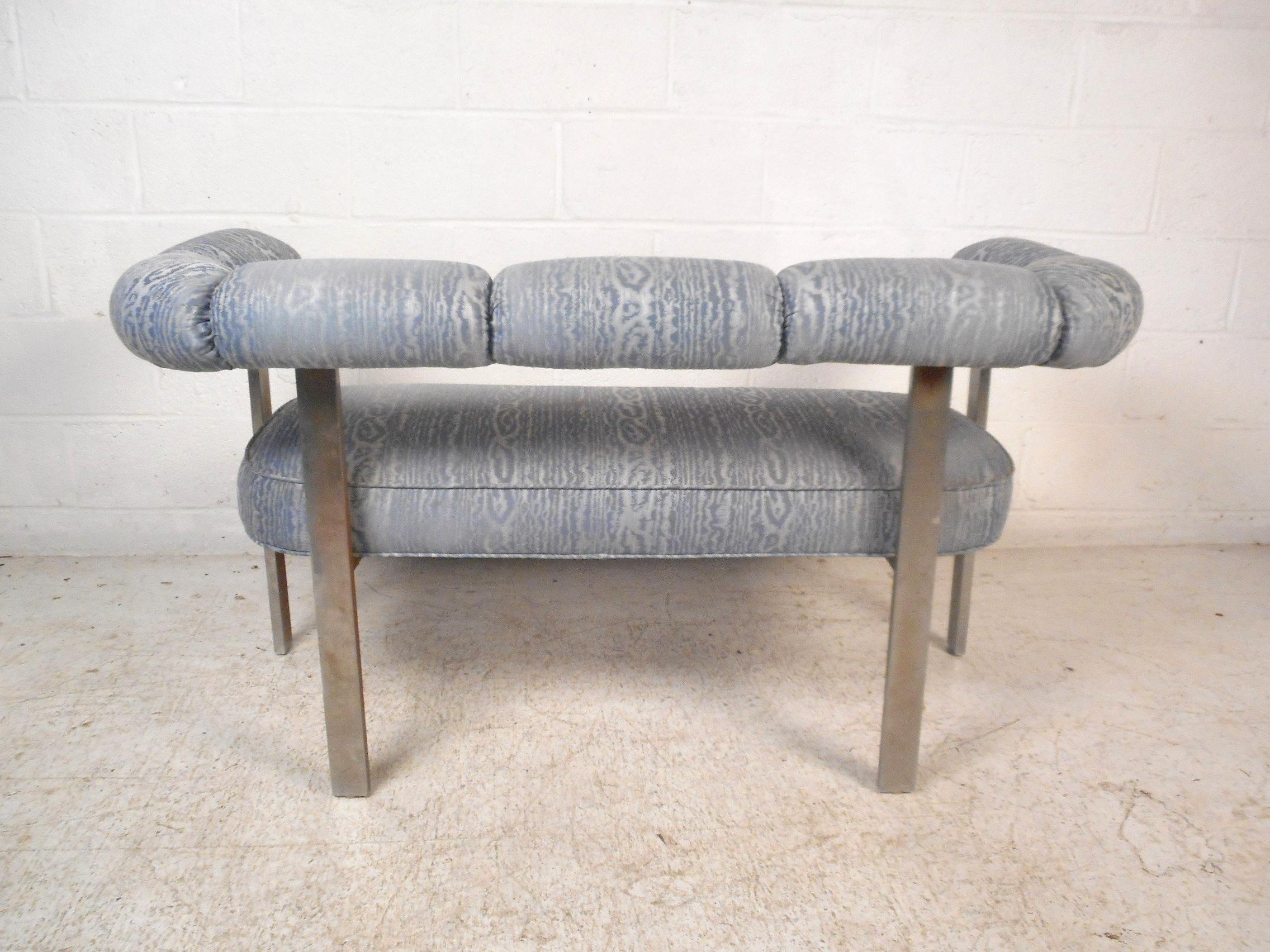 20th Century Mid-Century Chrome Frame Upholstered Bench