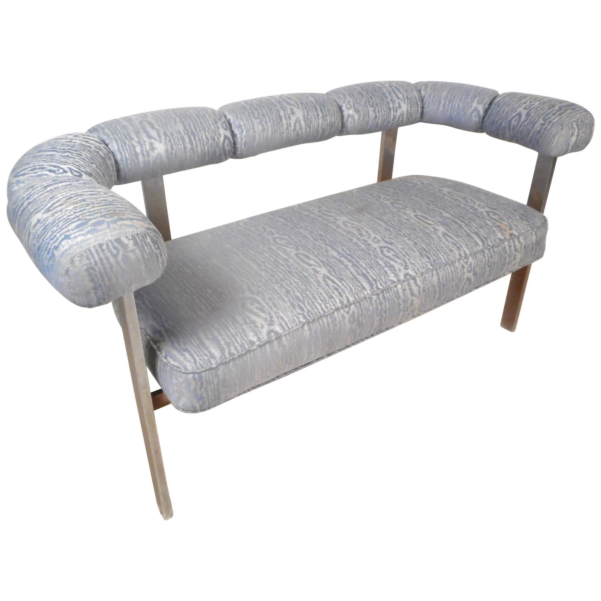 Mid-Century Chrome Frame Upholstered Bench