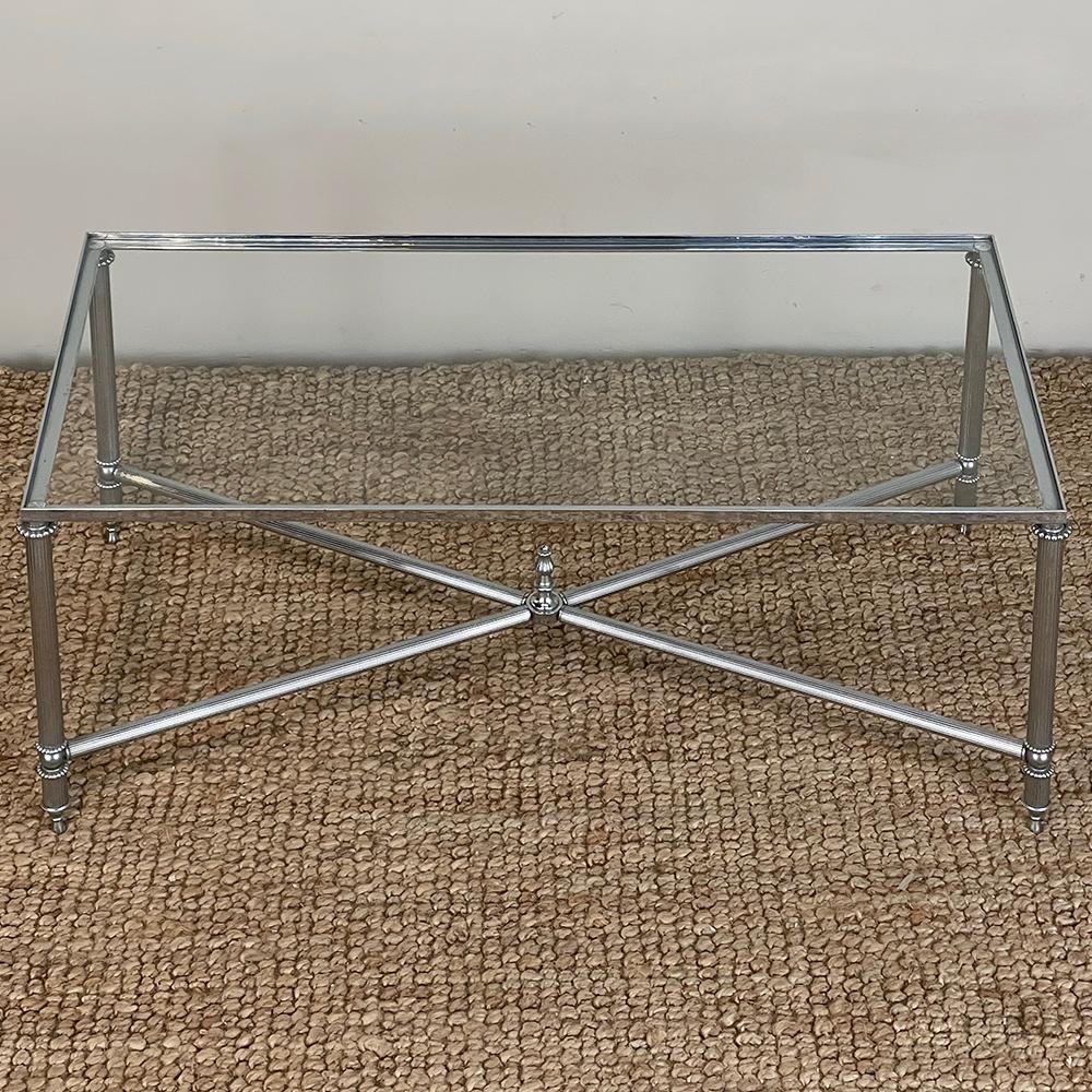Belgian Mid-Century Chrome & Glass Coffee Table For Sale