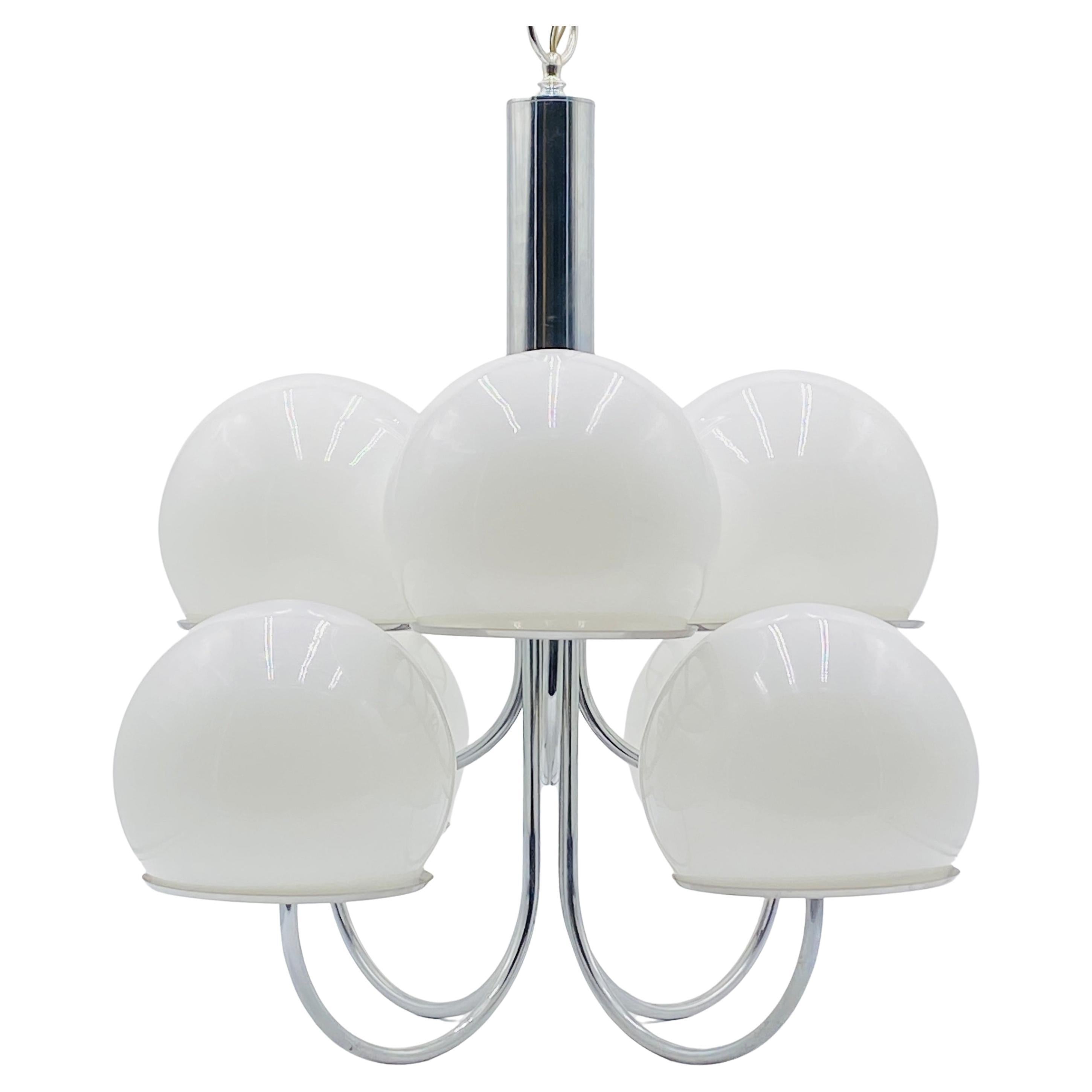 Mid Century Chrome Glass Globe Chandelier by Lightolier 1960s For Sale