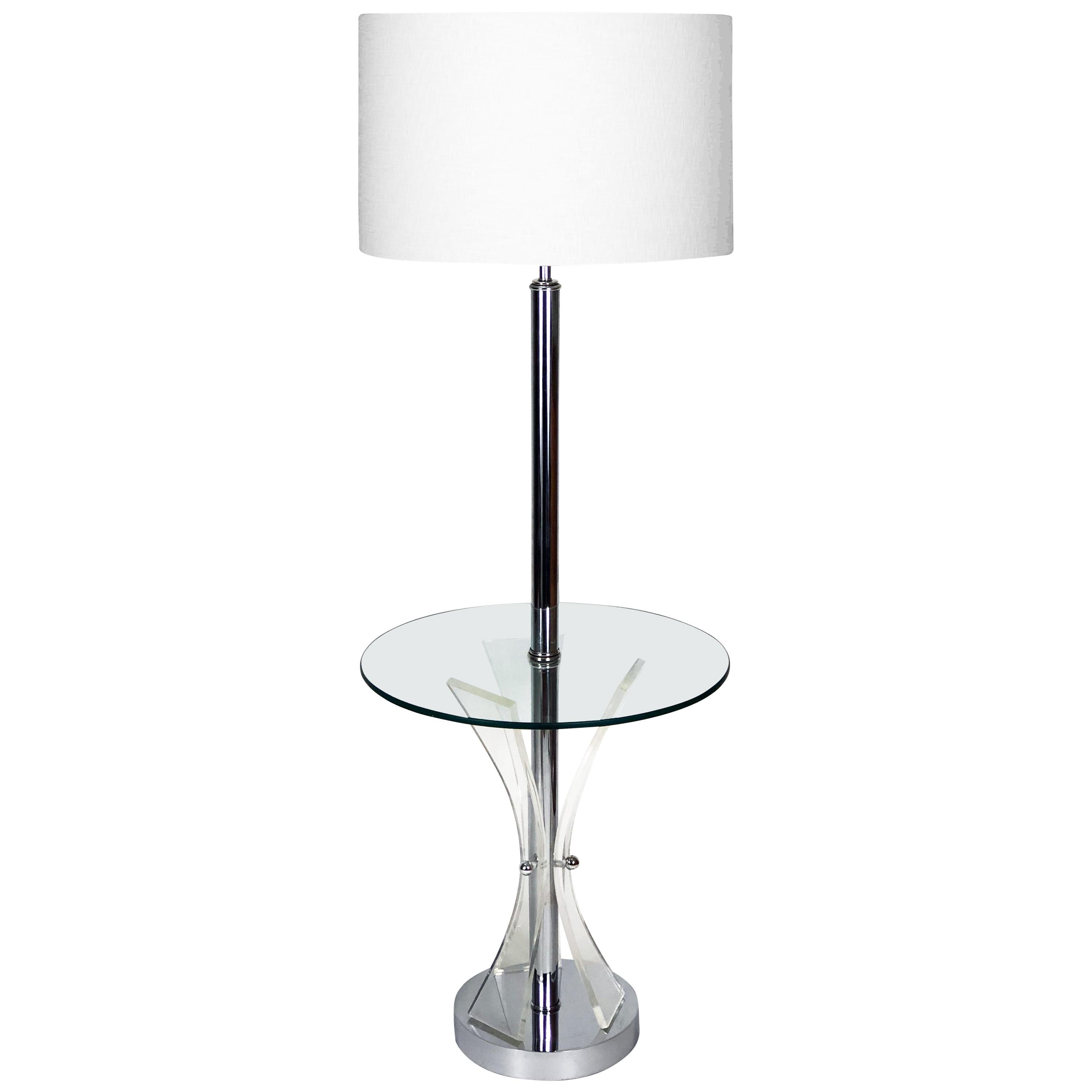 Mid-Century Chrome, Glass and Lucite Table Floor Lamp For Sale