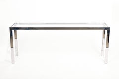Midcentury Chrome & Glass Sofa Table in the Style of Milo Baughman