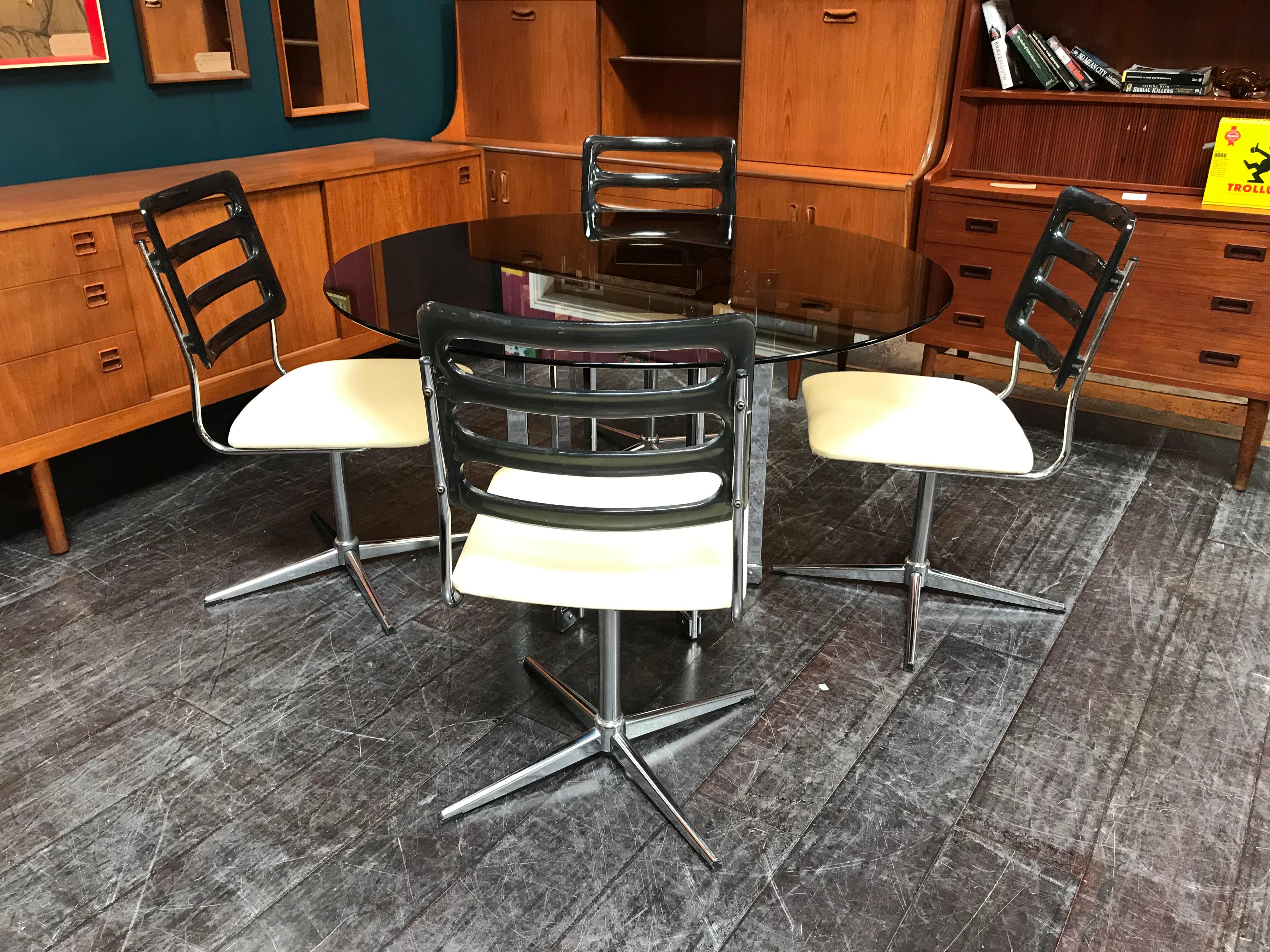 20th Century Mid Century Chrome & Glass Table by Richard Young for Merrow with 4 Chairs For Sale