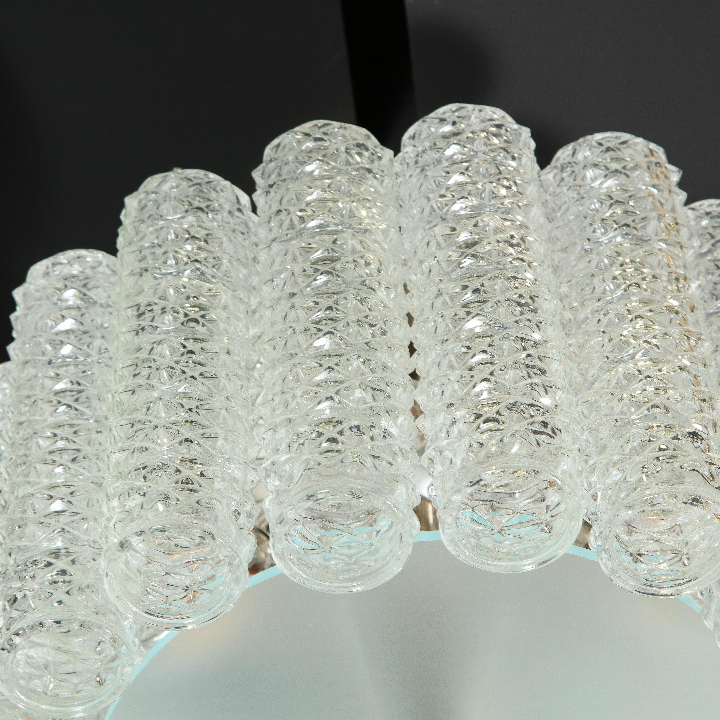 Midcentury Chrome, Hand Blown Translucent and Frosted Murano Glass Chandelier For Sale 3
