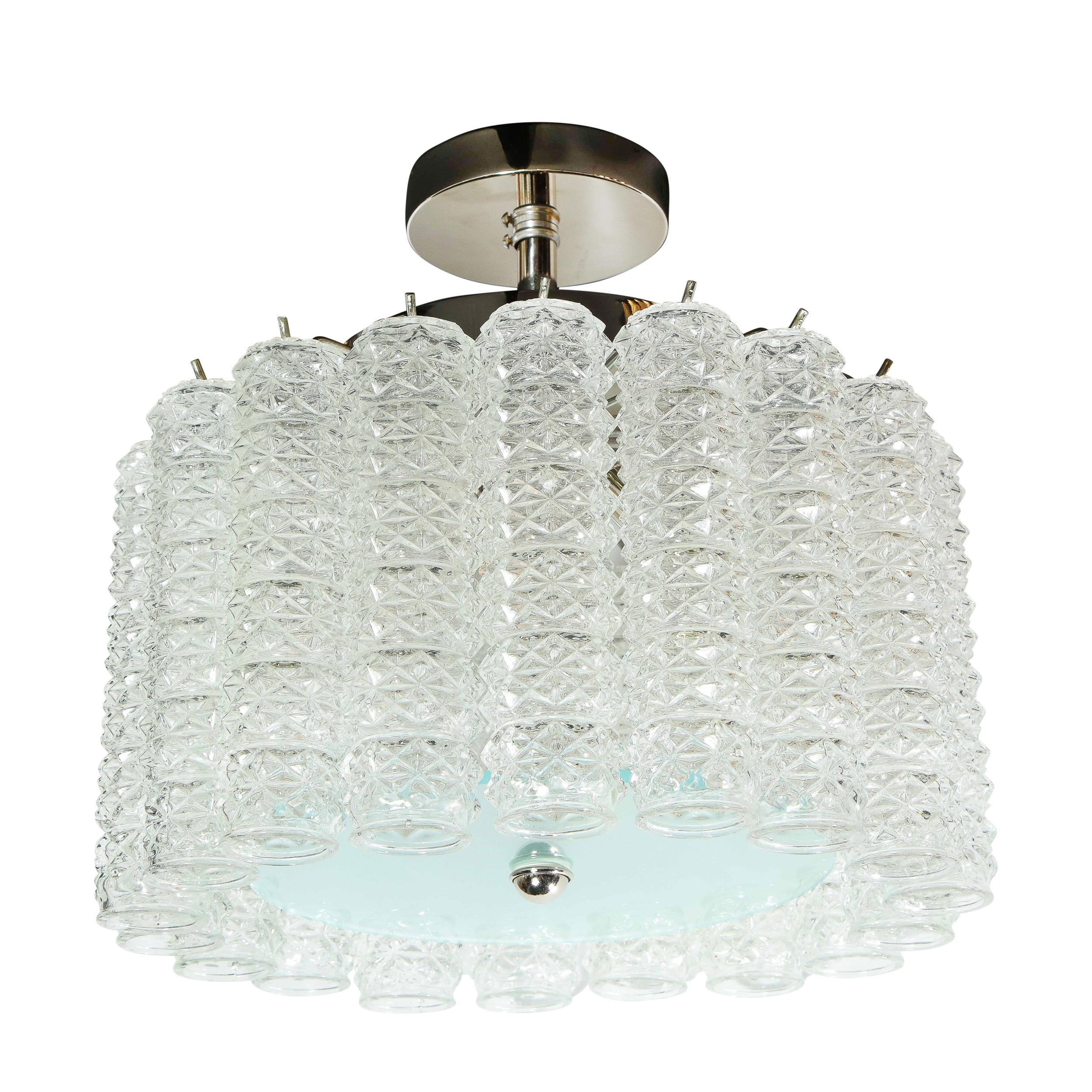 Midcentury Chrome, Hand Blown Translucent and Frosted Murano Glass Chandelier For Sale 4