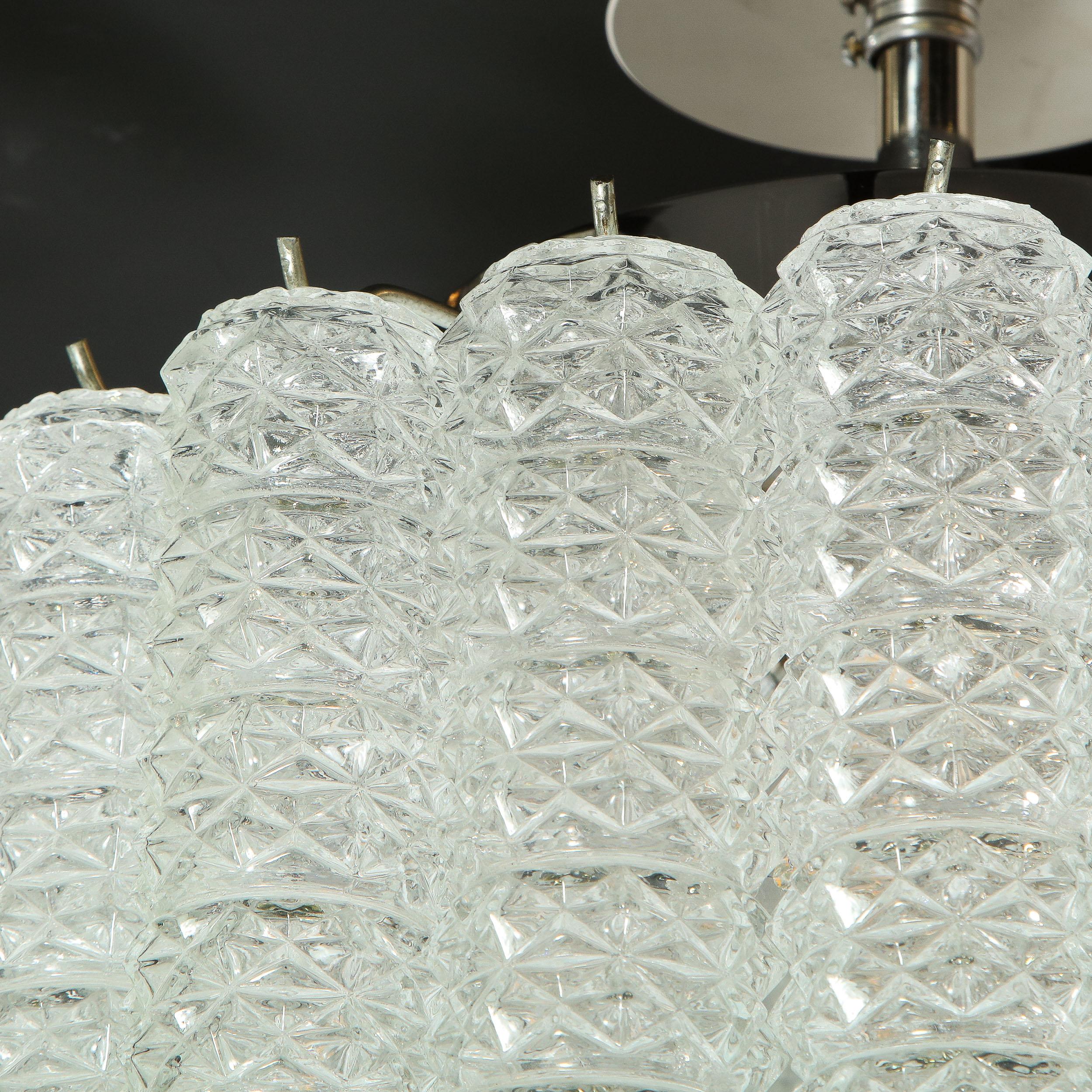 Midcentury Chrome, Hand Blown Translucent and Frosted Murano Glass Chandelier For Sale 5