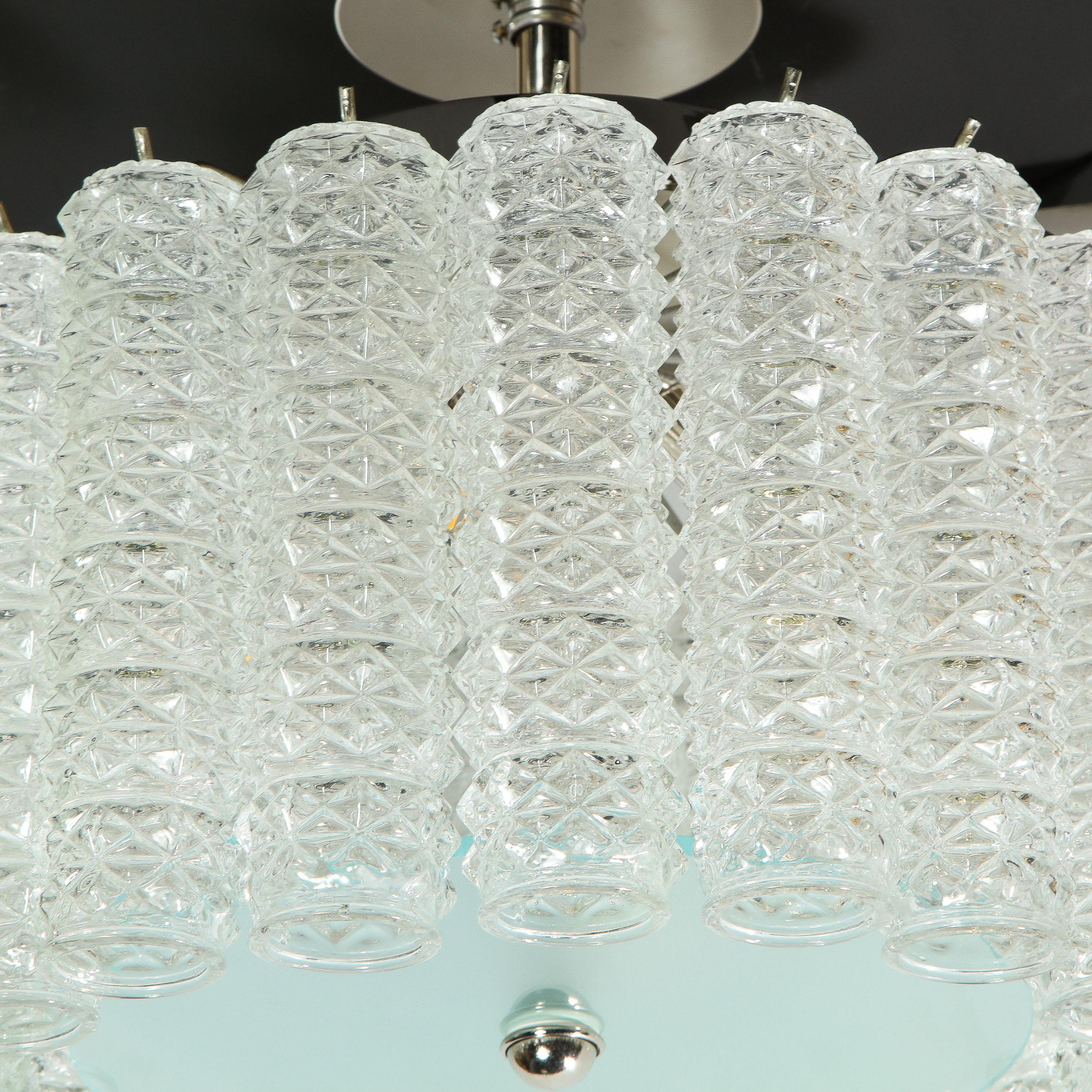 Mid-Century Modern Midcentury Chrome, Hand Blown Translucent and Frosted Murano Glass Chandelier For Sale