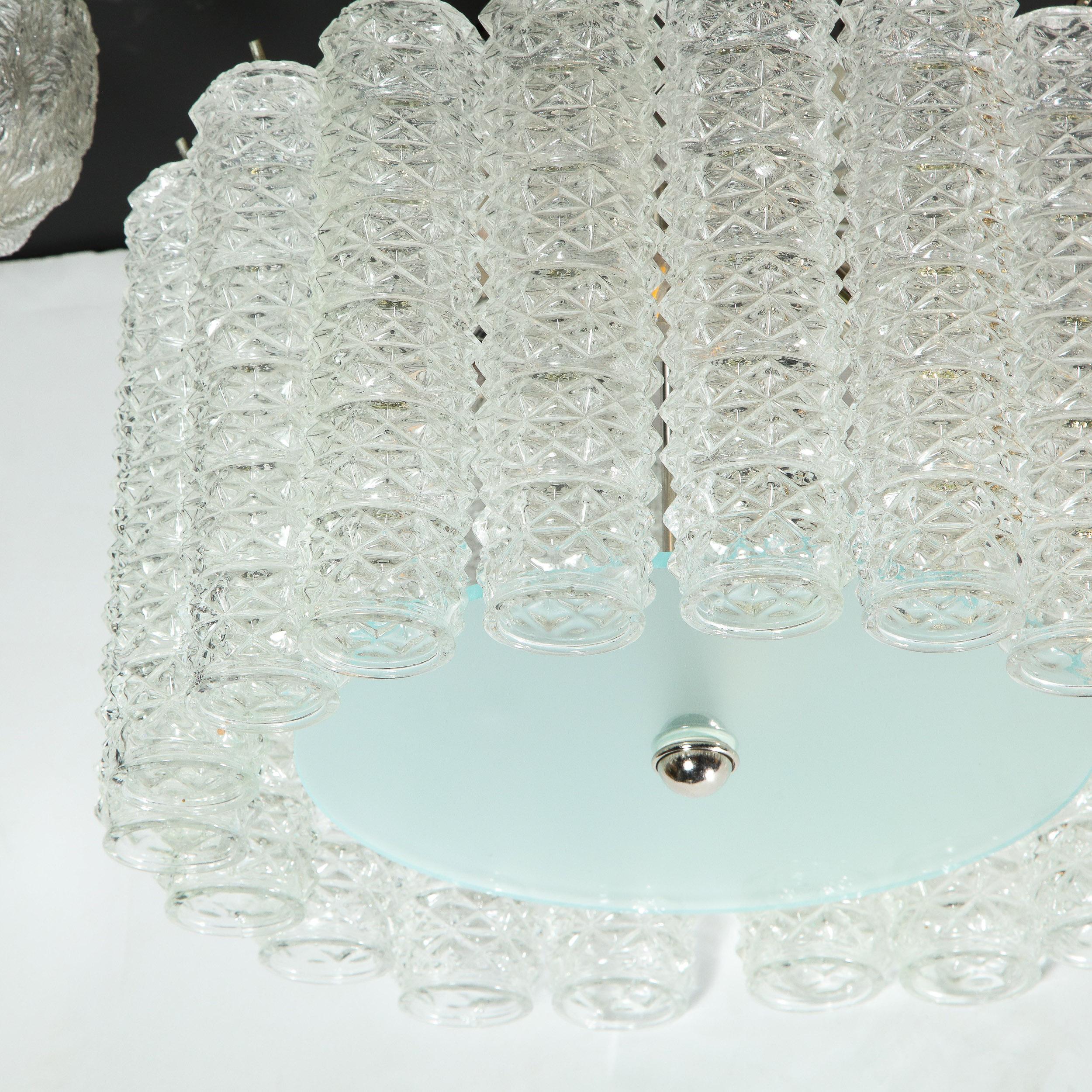 Italian Midcentury Chrome, Hand Blown Translucent and Frosted Murano Glass Chandelier For Sale