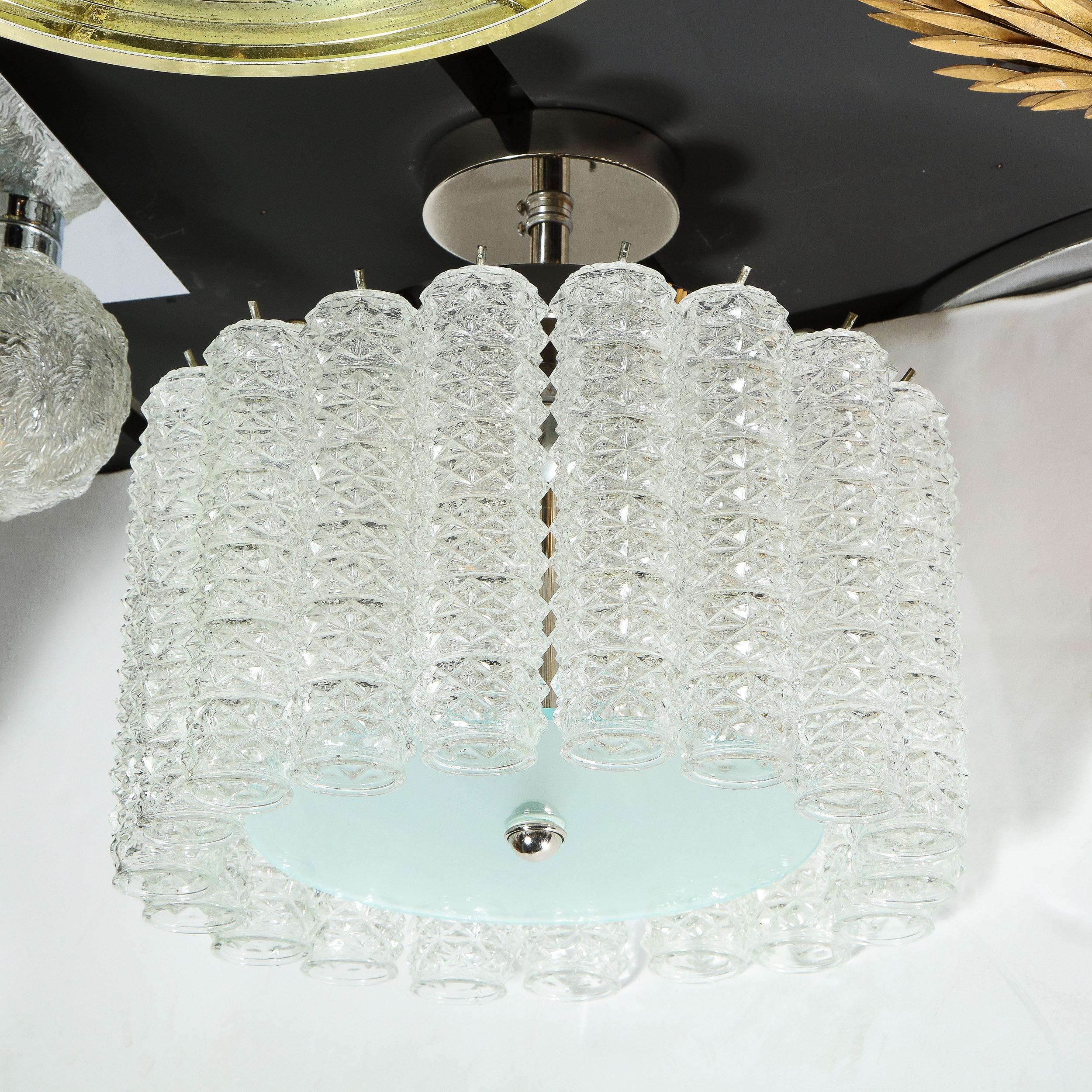 Midcentury Chrome, Hand Blown Translucent and Frosted Murano Glass Chandelier In Good Condition For Sale In New York, NY
