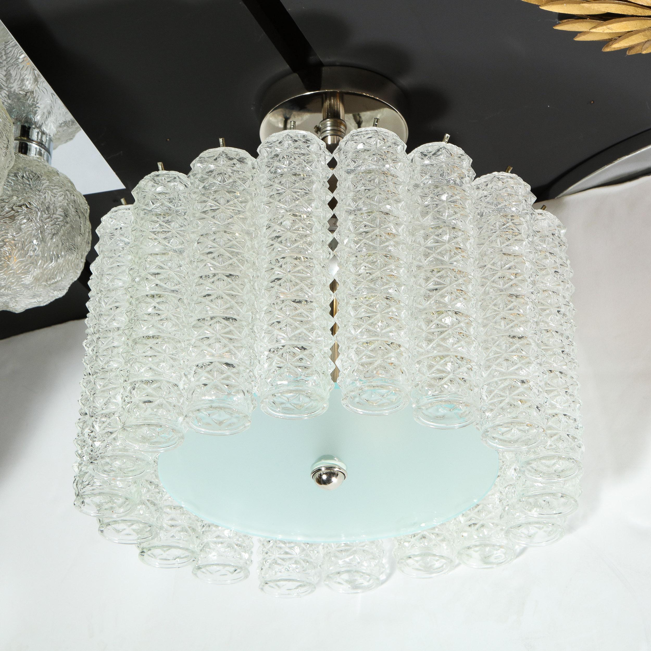 Late 20th Century Midcentury Chrome, Hand Blown Translucent and Frosted Murano Glass Chandelier For Sale