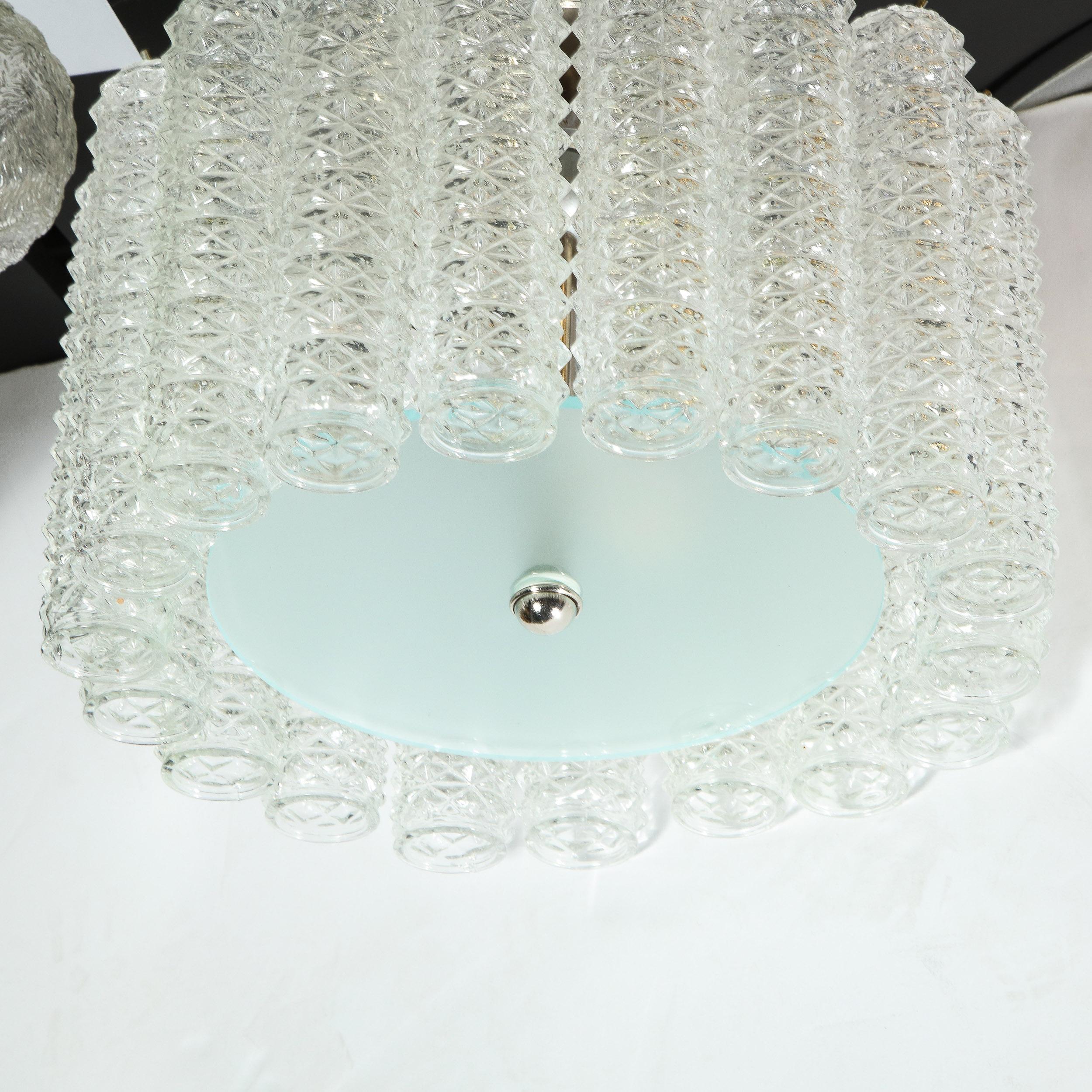 Midcentury Chrome, Hand Blown Translucent and Frosted Murano Glass Chandelier For Sale 1