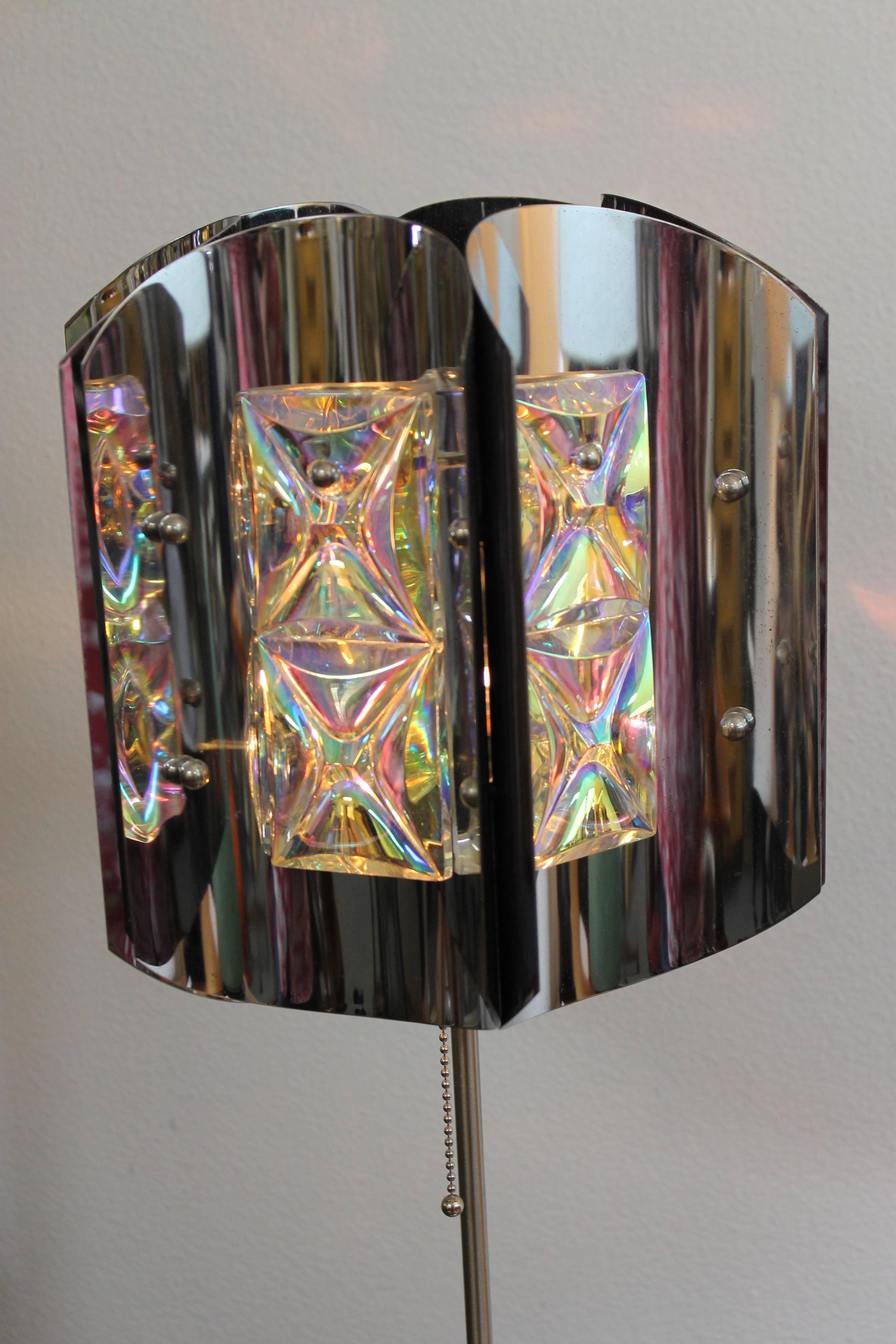 Mid-Century Modern Midcentury Chrome Lamp with Iridescent Crystals For Sale