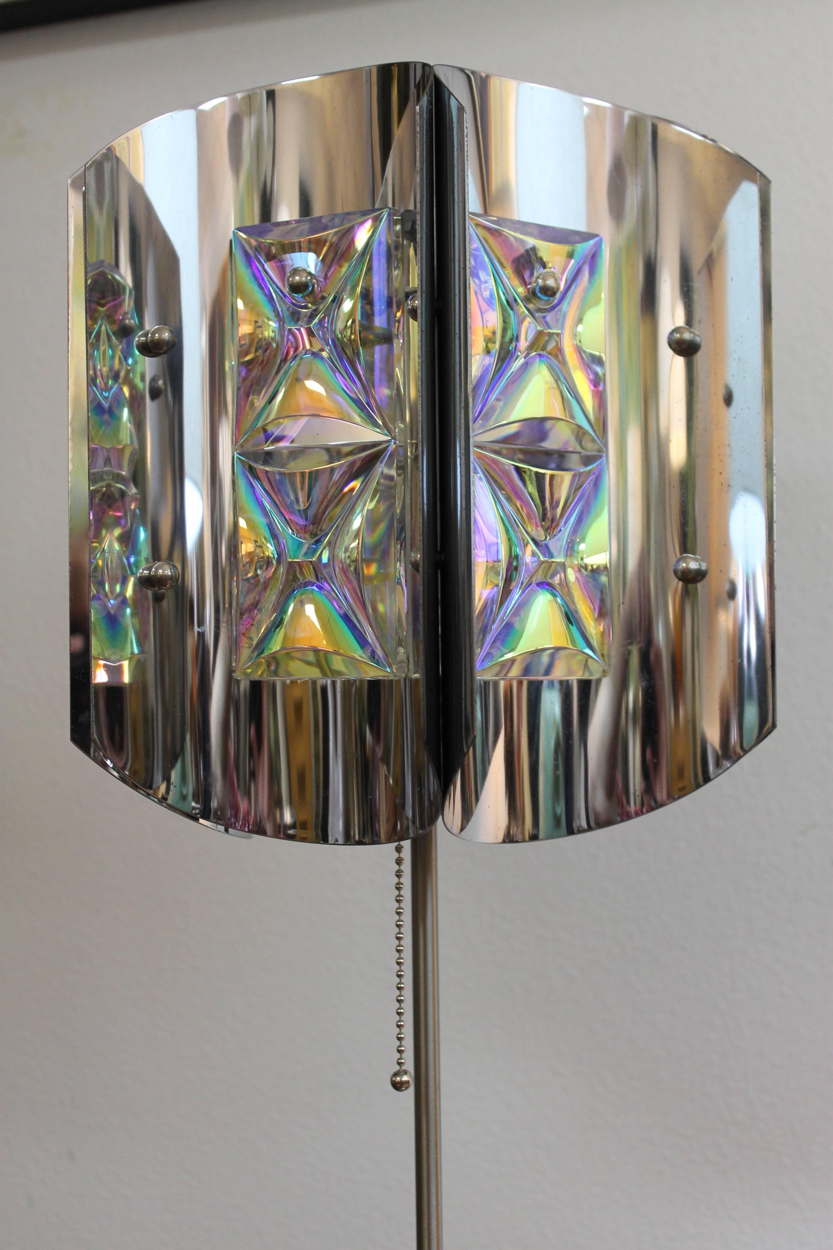 Midcentury Chrome Lamp with Iridescent Crystals In Good Condition For Sale In Palm Springs, CA