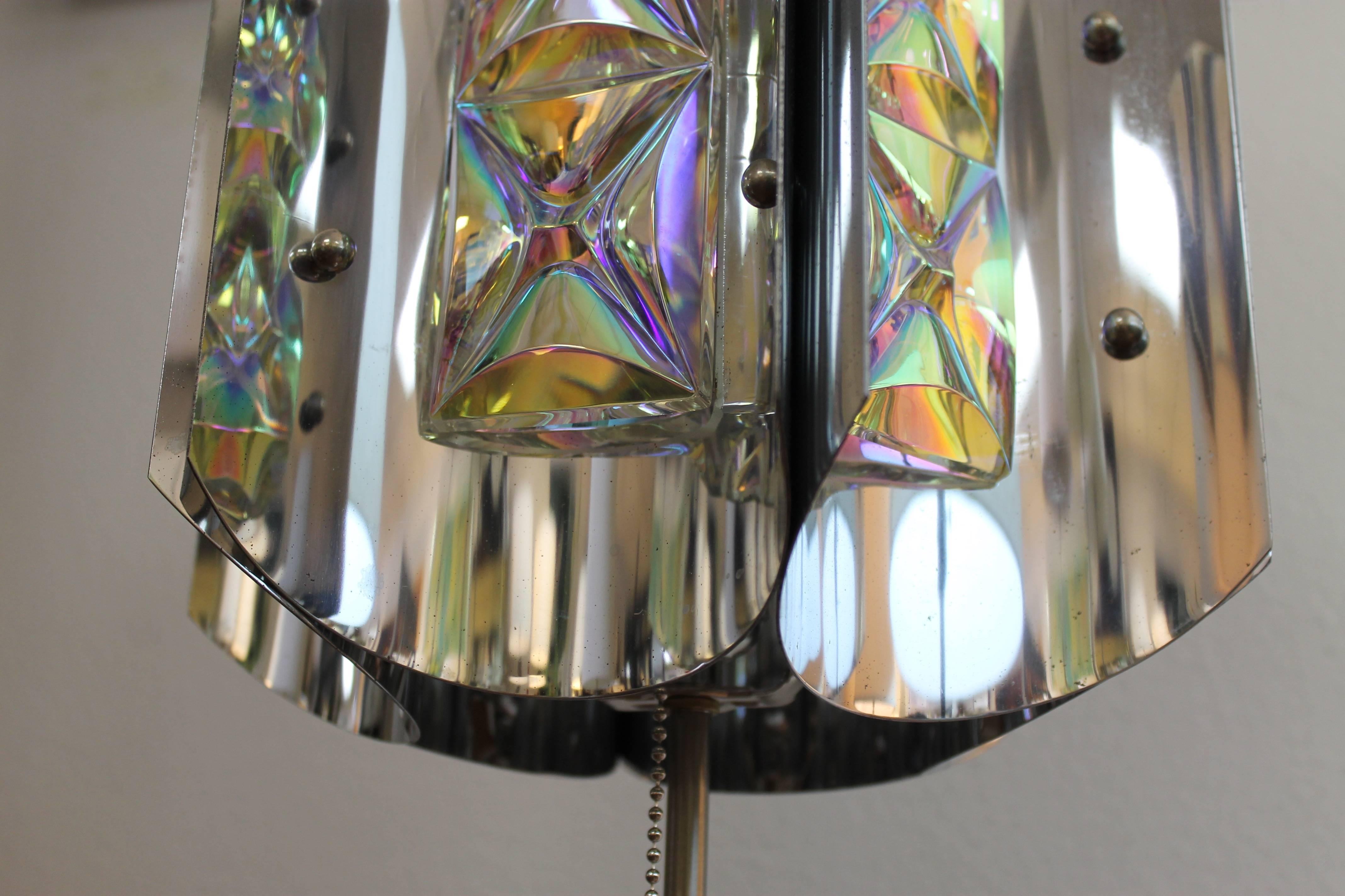 Late 20th Century Midcentury Chrome Lamp with Iridescent Crystals For Sale
