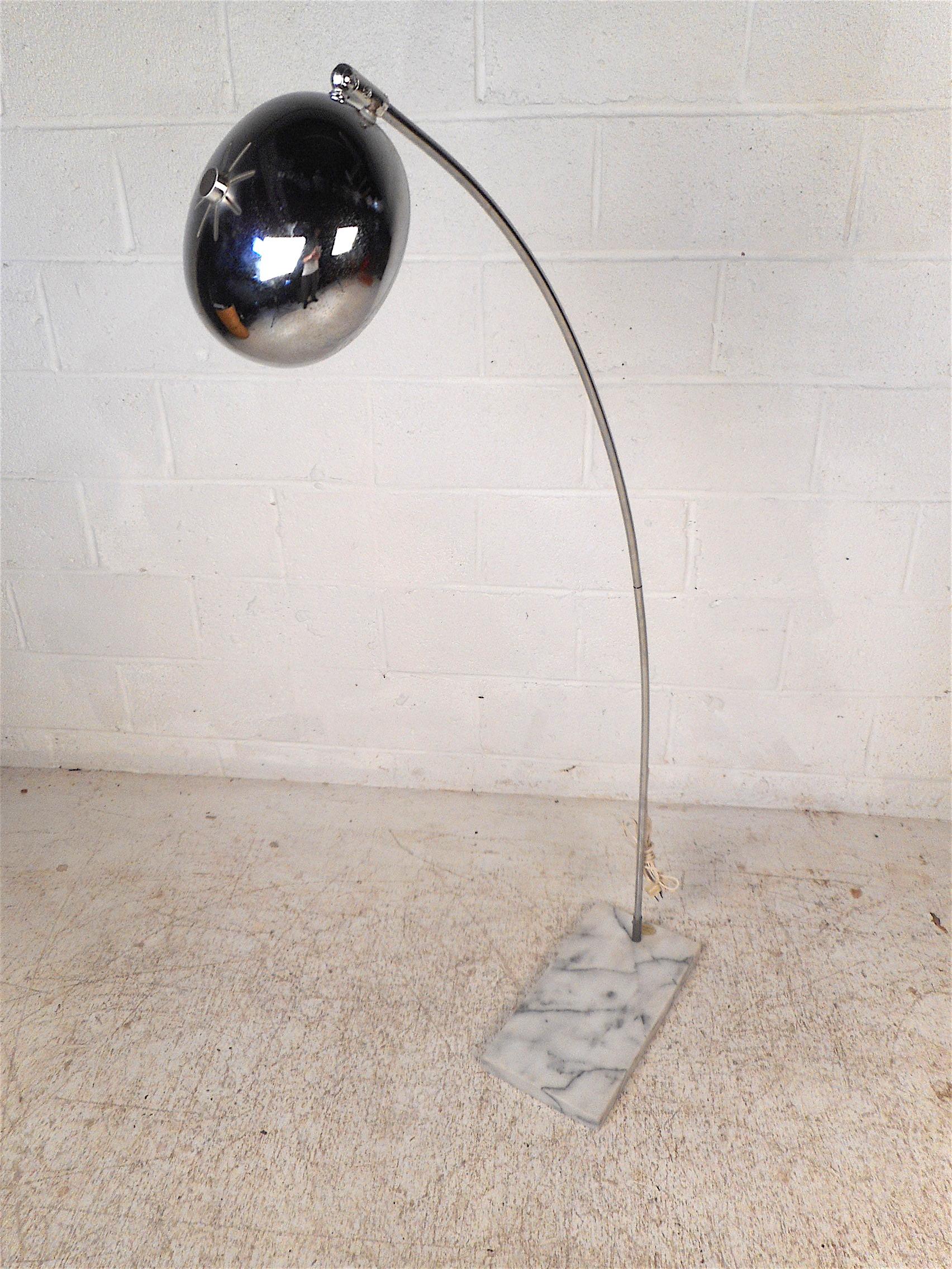 Stylish midcentury lamp with a chrome bulb casing and stem, authentic marble base. Beautiful lighting solution for any modern interior. Please confirm item location with dealer (NJ or NY).