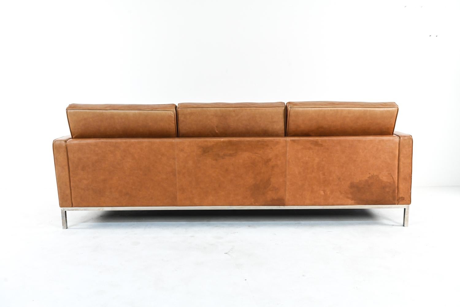 Mid-Century Chrome & Leather Sofa in the Manner of Florence Knoll 2