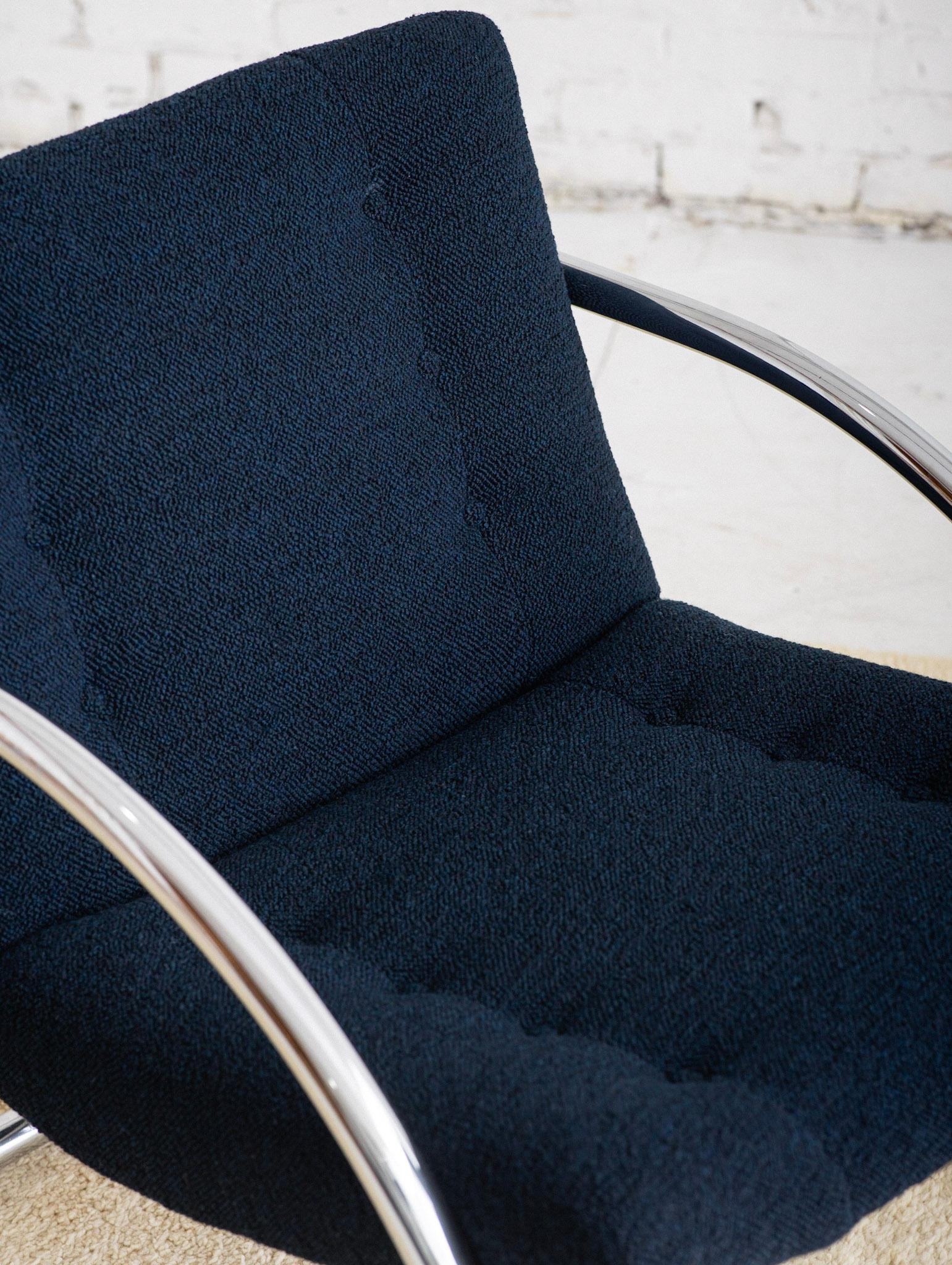 Mid Century Chrome Lounge Chair With Navy Wool Upholstery by Impact 2000 4