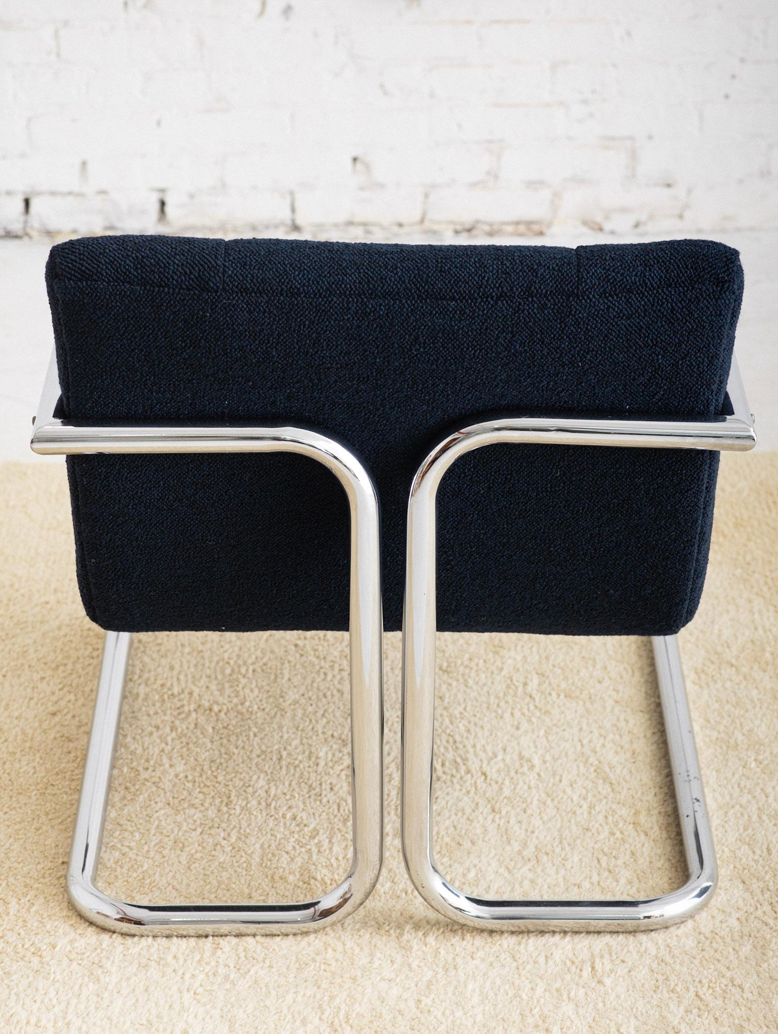 Canadian Mid Century Chrome Lounge Chair With Navy Wool Upholstery by Impact 2000