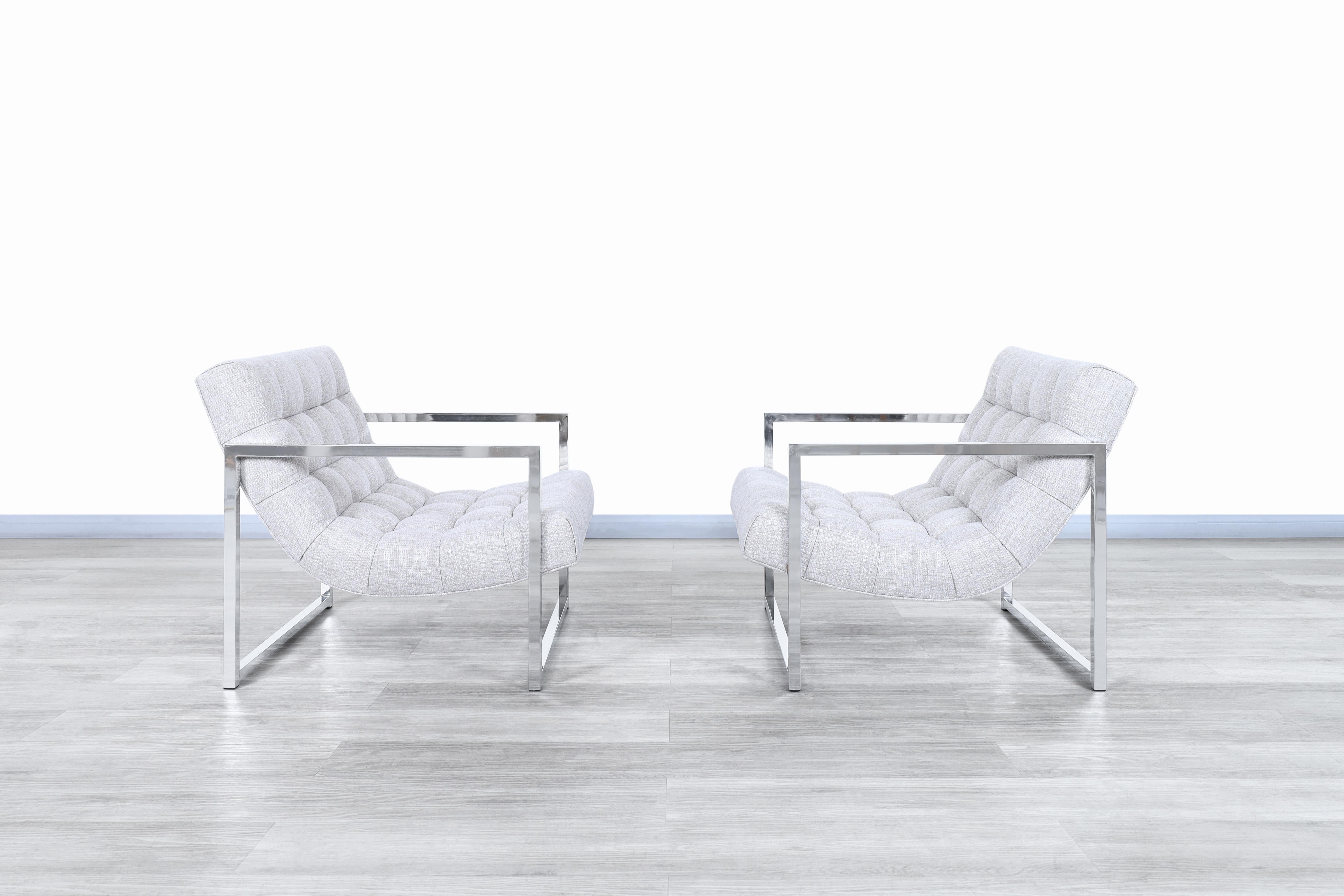 American Midcentury Chrome Lounge Chairs Attributed to Milo Baughman For Sale